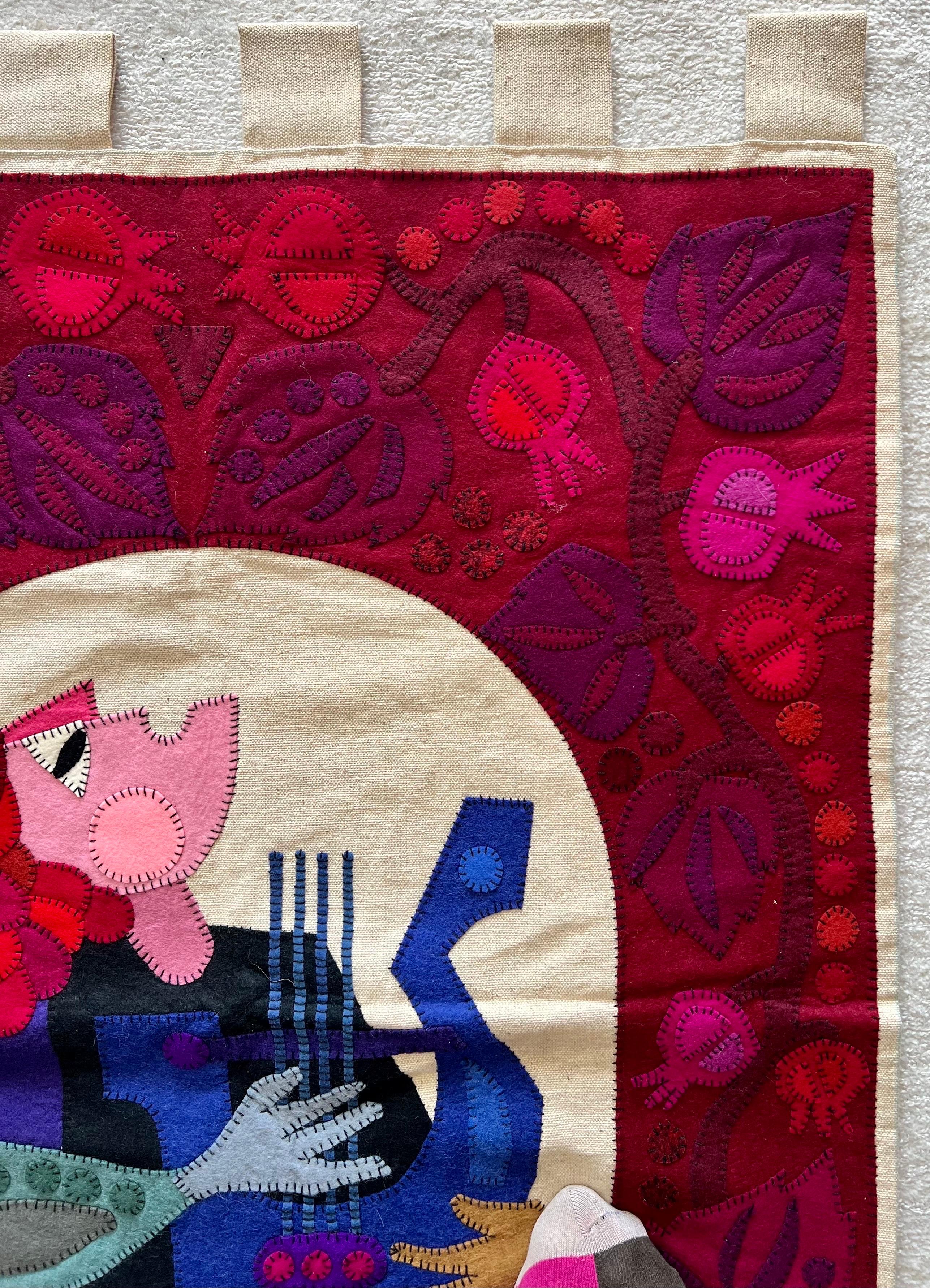Wool Felt Applique Israeli Folk Art Signed Tapestry Kopel Gurwin Bezalel School For Sale 6