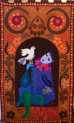 Wool Felt Applique Original Vintage Israeli Judaica Folk Art Signed Tapestry