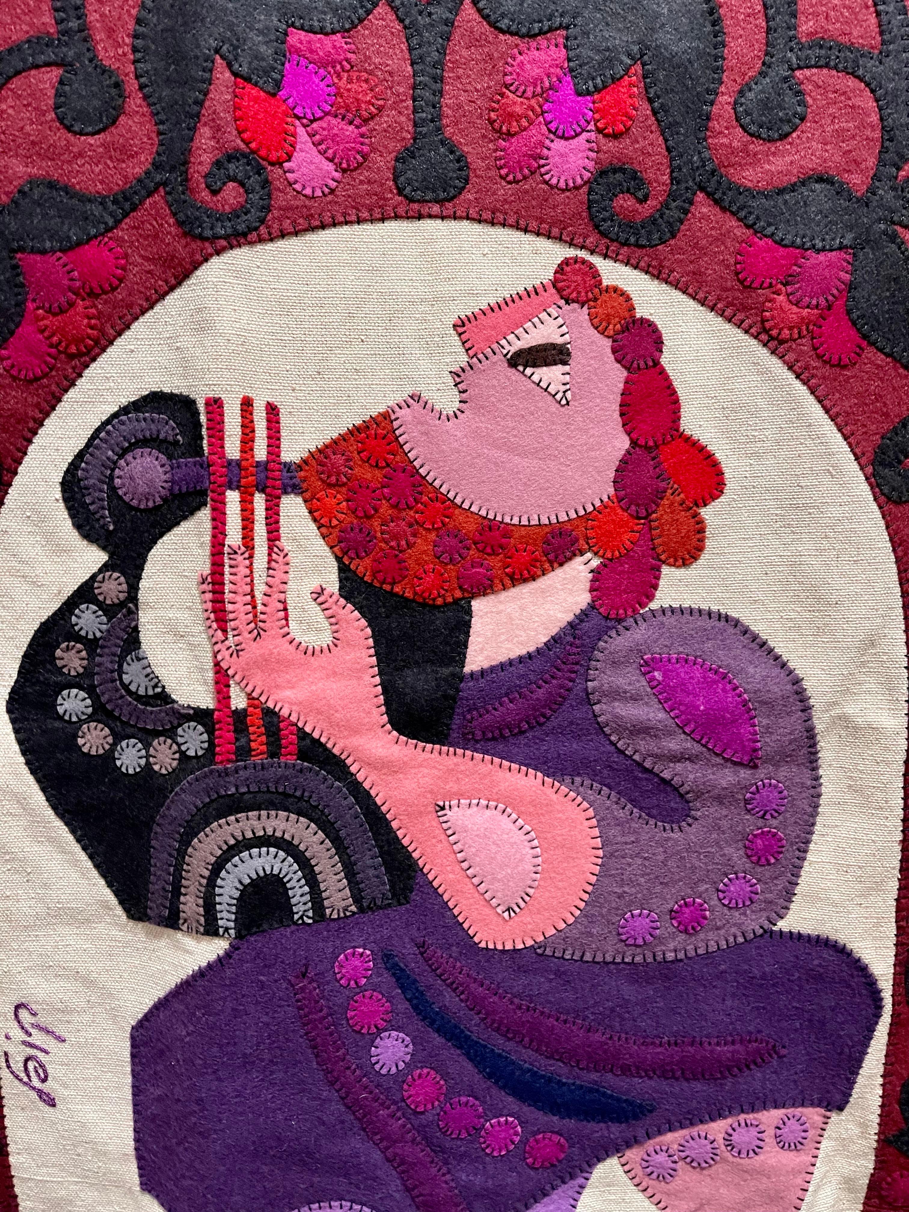 Feltro di lana Applique Vintage Israeli Judaica Folk Art Tapestry Kopel Gurwin in vendita 1