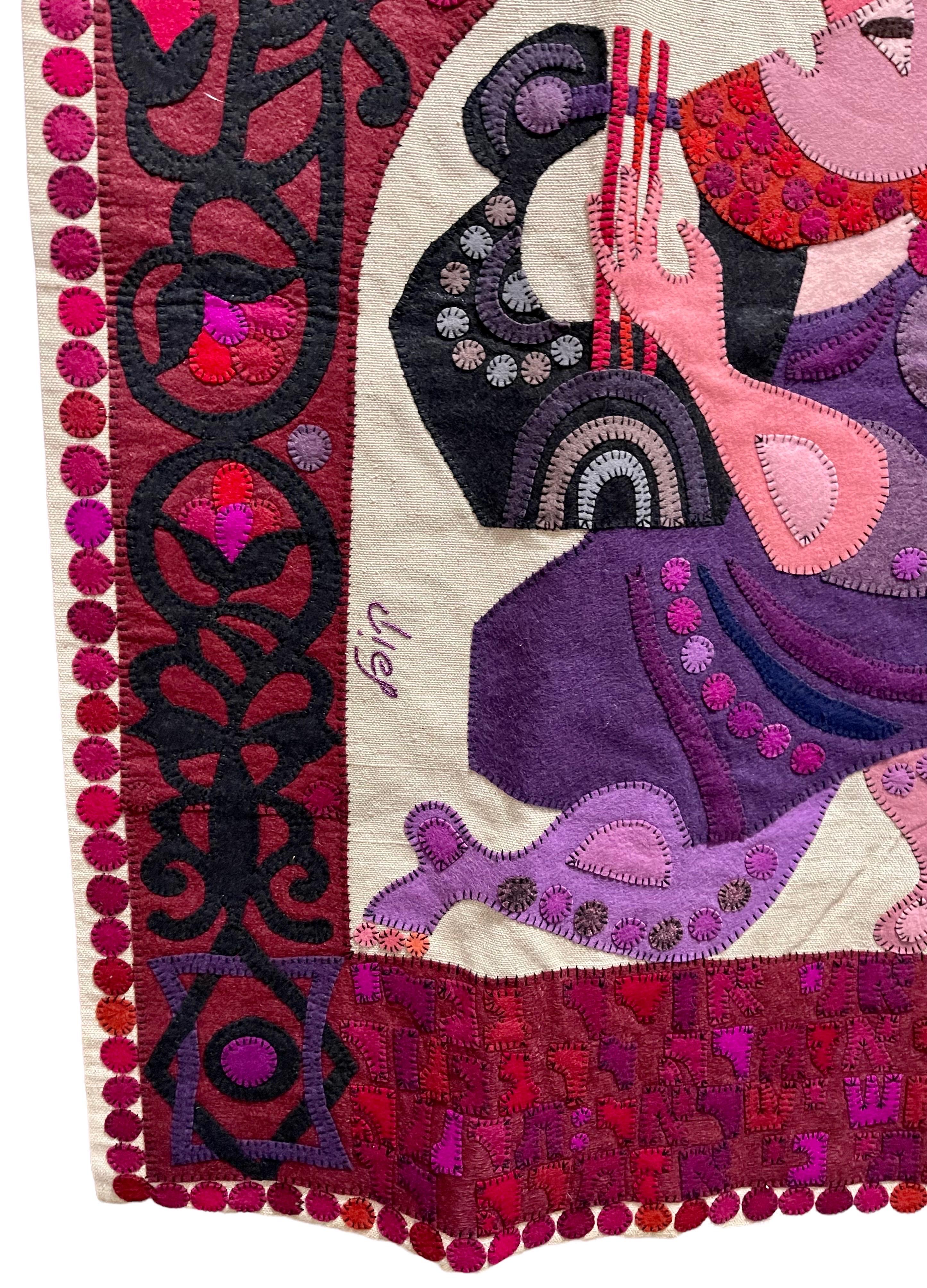 Feltro di lana Applique Vintage Israeli Judaica Folk Art Tapestry Kopel Gurwin in vendita 7