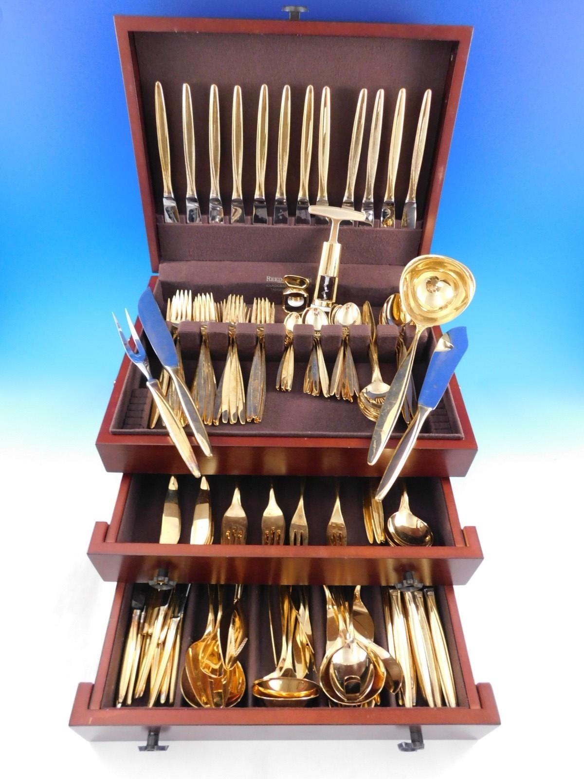 Kopenhagen Gold by Wmf 800 Silver Flatware Service 12 Dinner Set 178 pcs Modern For Sale 8