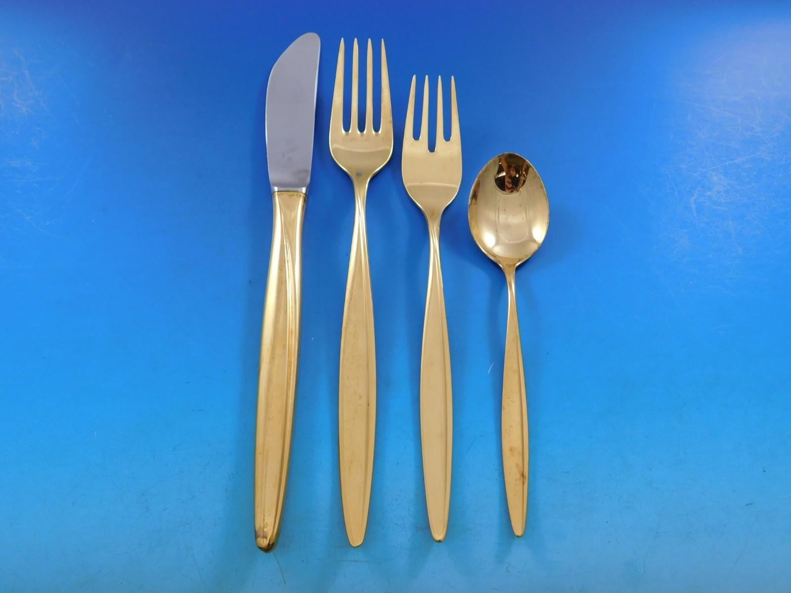Monumental Kopenhagen Vermeil by WMF 800 German silver (completely gold-washed) flatware set - 178 pieces. This set has a clean modern design. This set includes:

12 Dinner Knives, 8 3/4