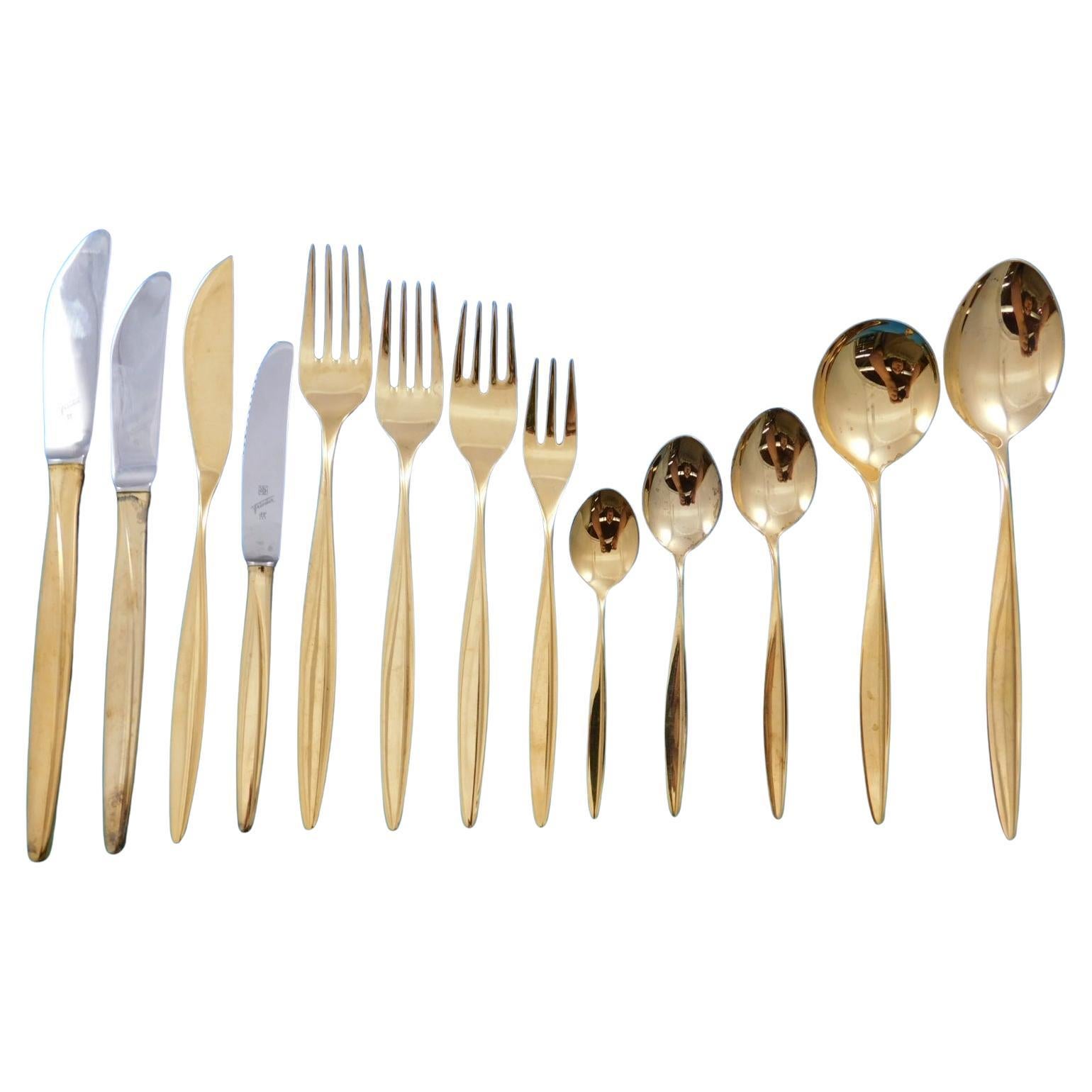 Kopenhagen Gold by Wmf 800 Silver Flatware Service 12 Dinner Set 178 pcs Modern For Sale