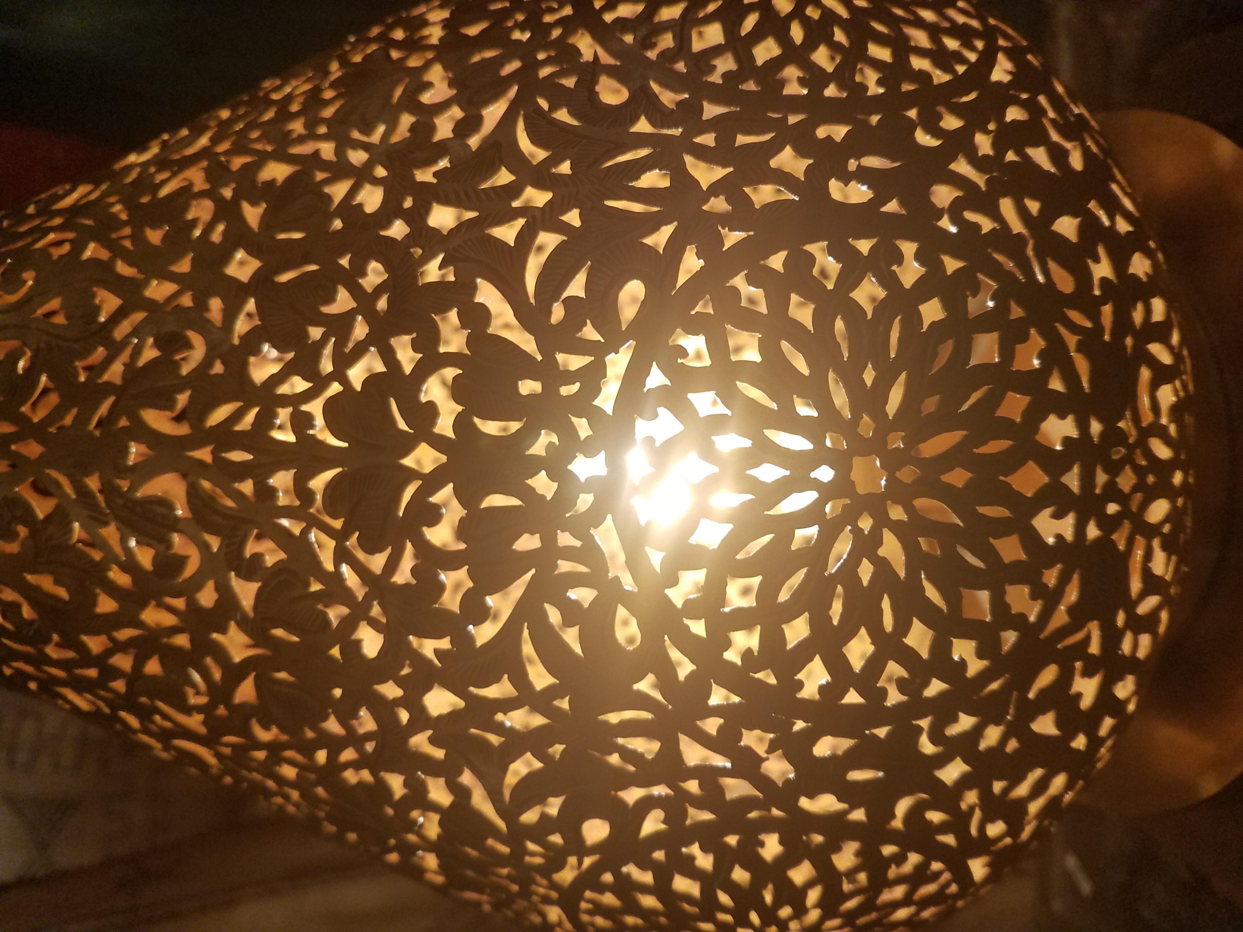 Hammered Koppa Intricate Moroccan Copper Lamp or Lantern, Table Lamp
