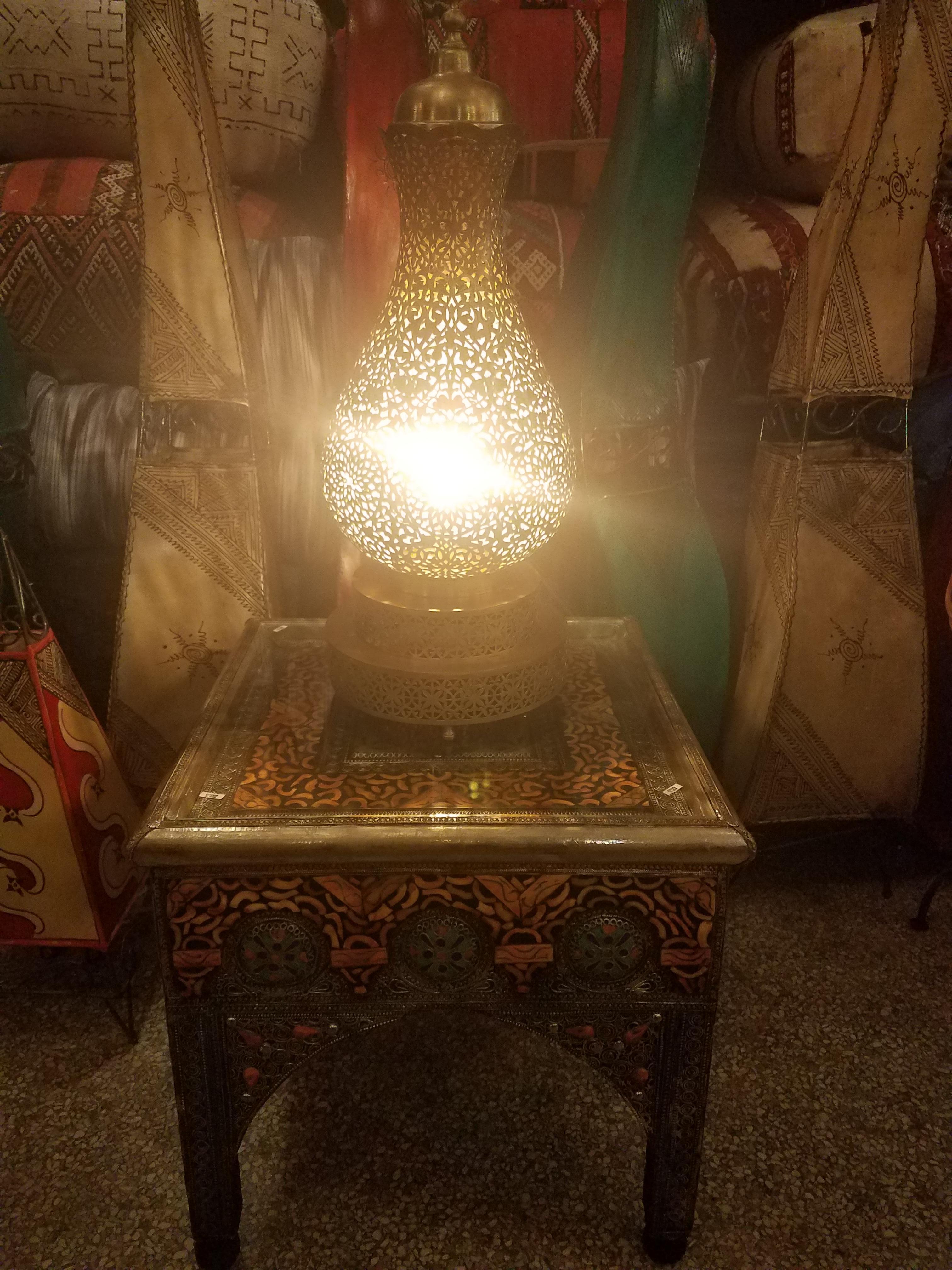 Contemporary Koppa Intricate Moroccan Copper Lamp or Lantern, Table Lamp