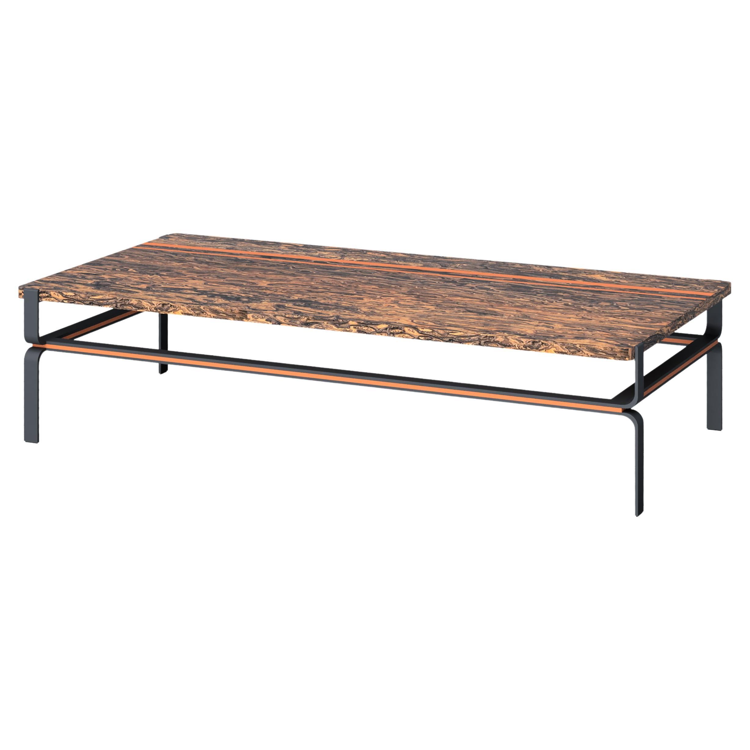 Coffee Table, Walnut Burl Veneer Top, Metal Base  For Sale