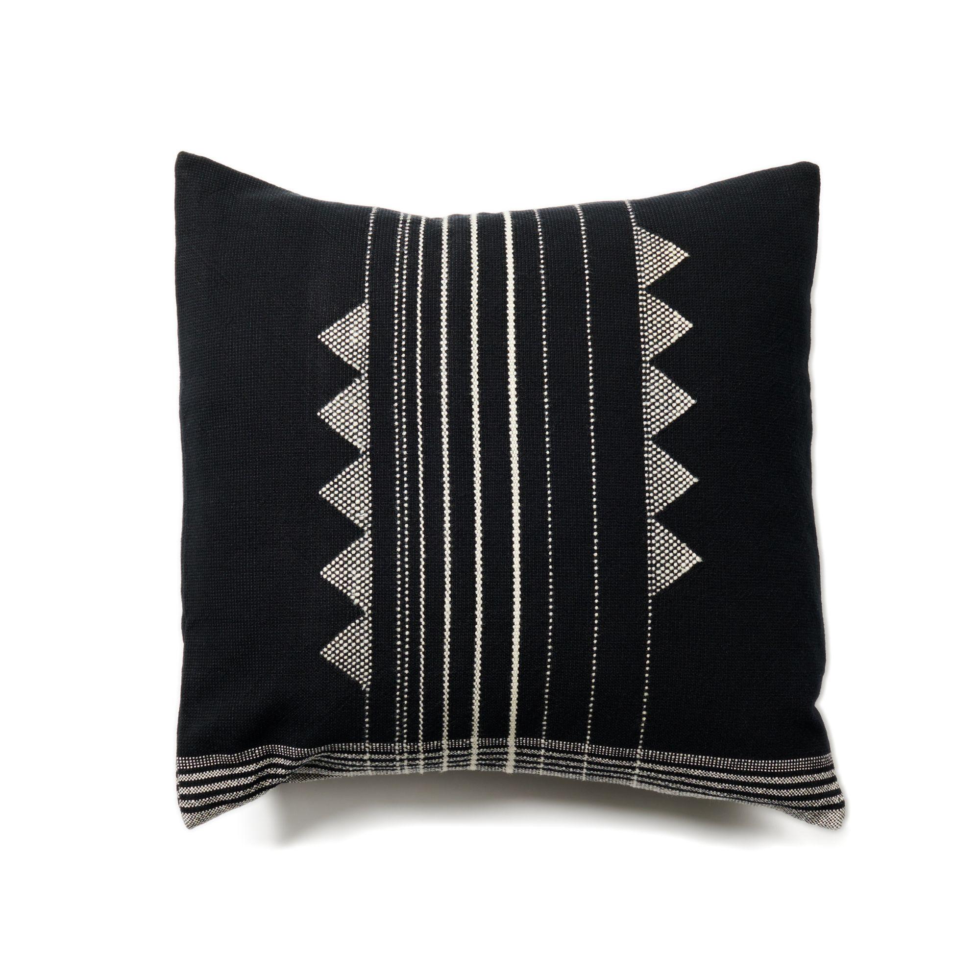 Wool Kora  Black & White Large Gently Textured Handwoven Natural Yarn Blend Pillow For Sale