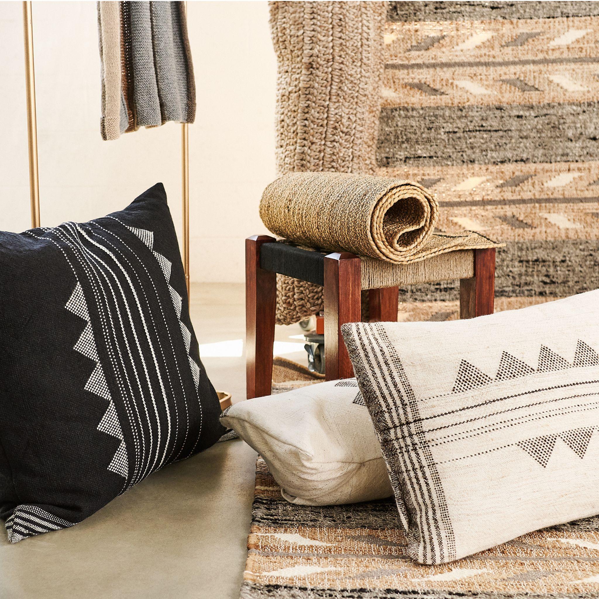 Modern Kora  Black & White Large Gently Textured Handwoven Natural Yarn Blend Pillow For Sale