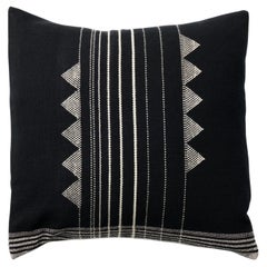 Kora Black in Silk Wool Cotton Blend, Black & White Handwoven Large Pillow