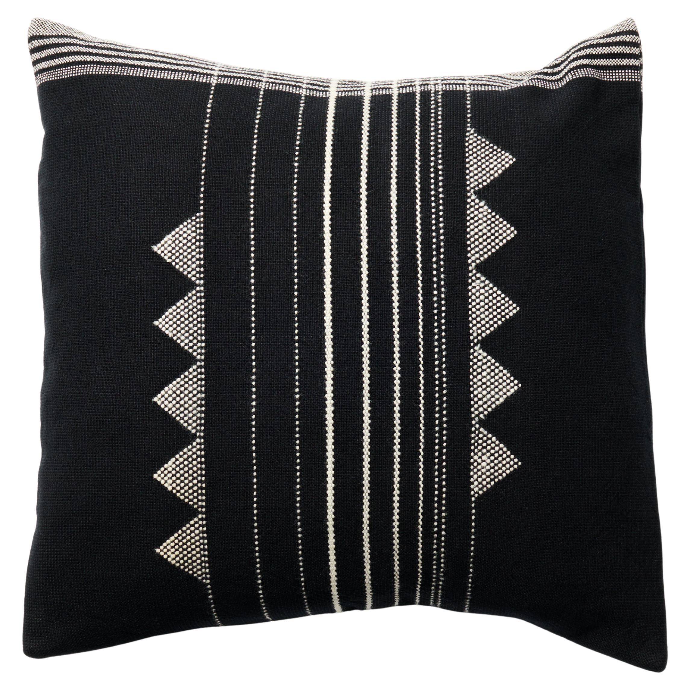 Kora Negro Blanco Tejido a Mano Suavemente Texturado Hilo Natural Funda de Cojín Grande