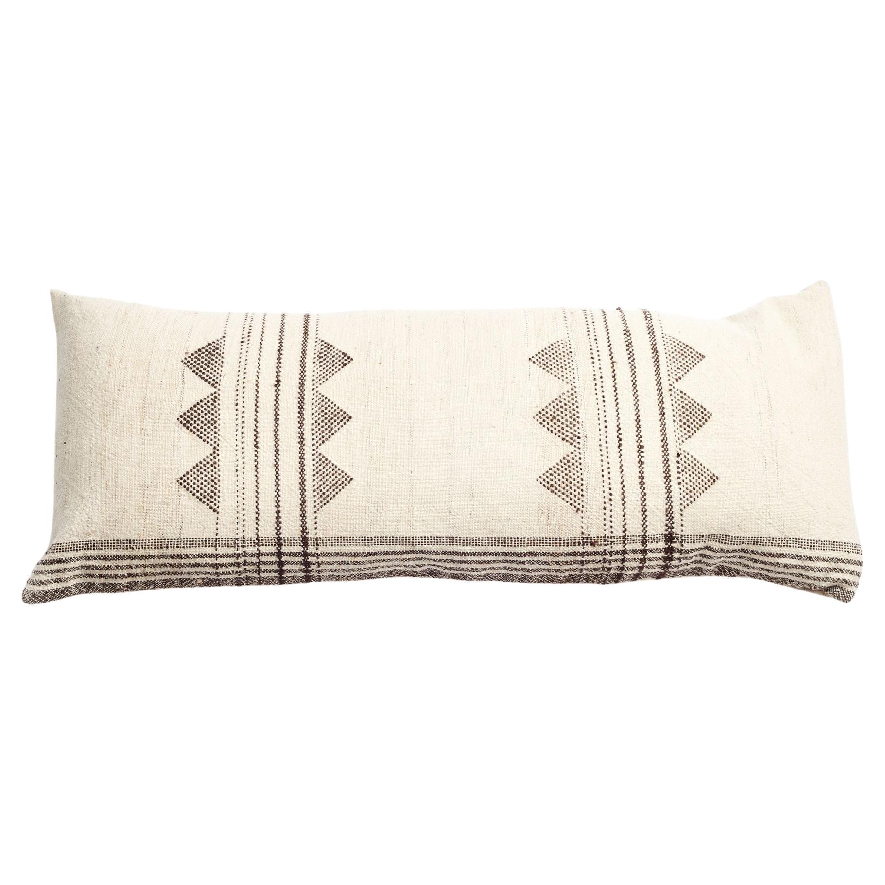 Kora Large Lumbar Pillow,   Undyed & Handwoven In Silk Wool Cotton Blend For Sale