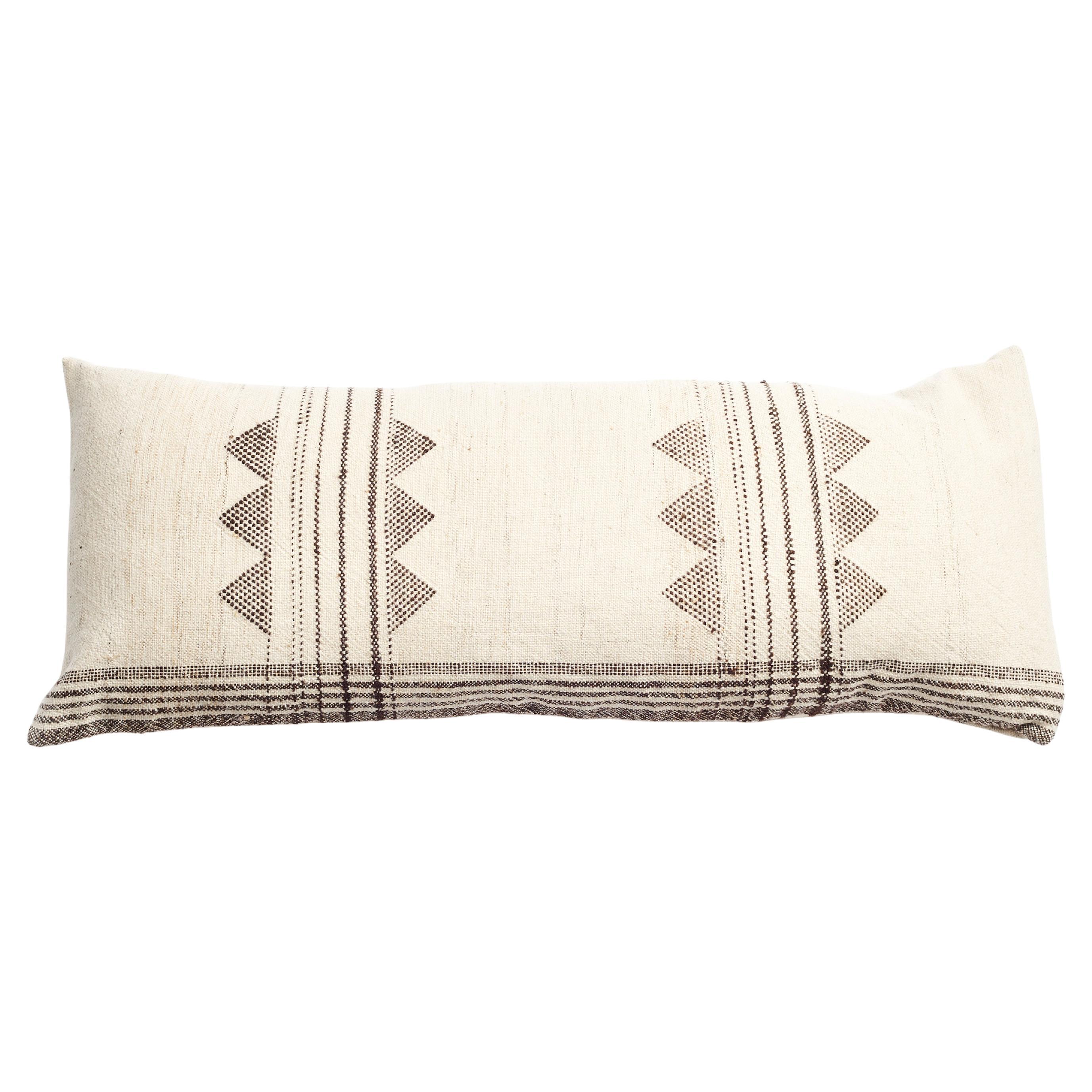 Kora Large Lumbar Textured Handloom Pillow In Silk Wool Organic Cotton Blend