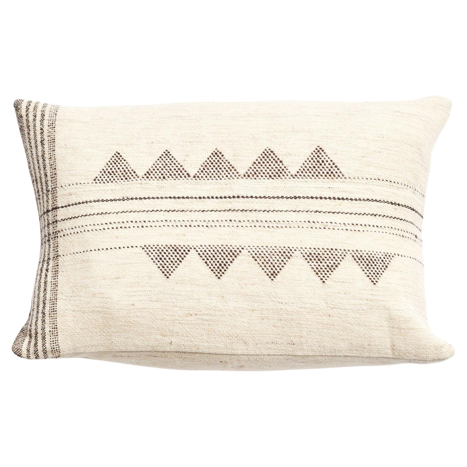 Kora Small Lumbar Pillow,   Undyed & Handwoven In Silk Wool Cotton Blend For Sale