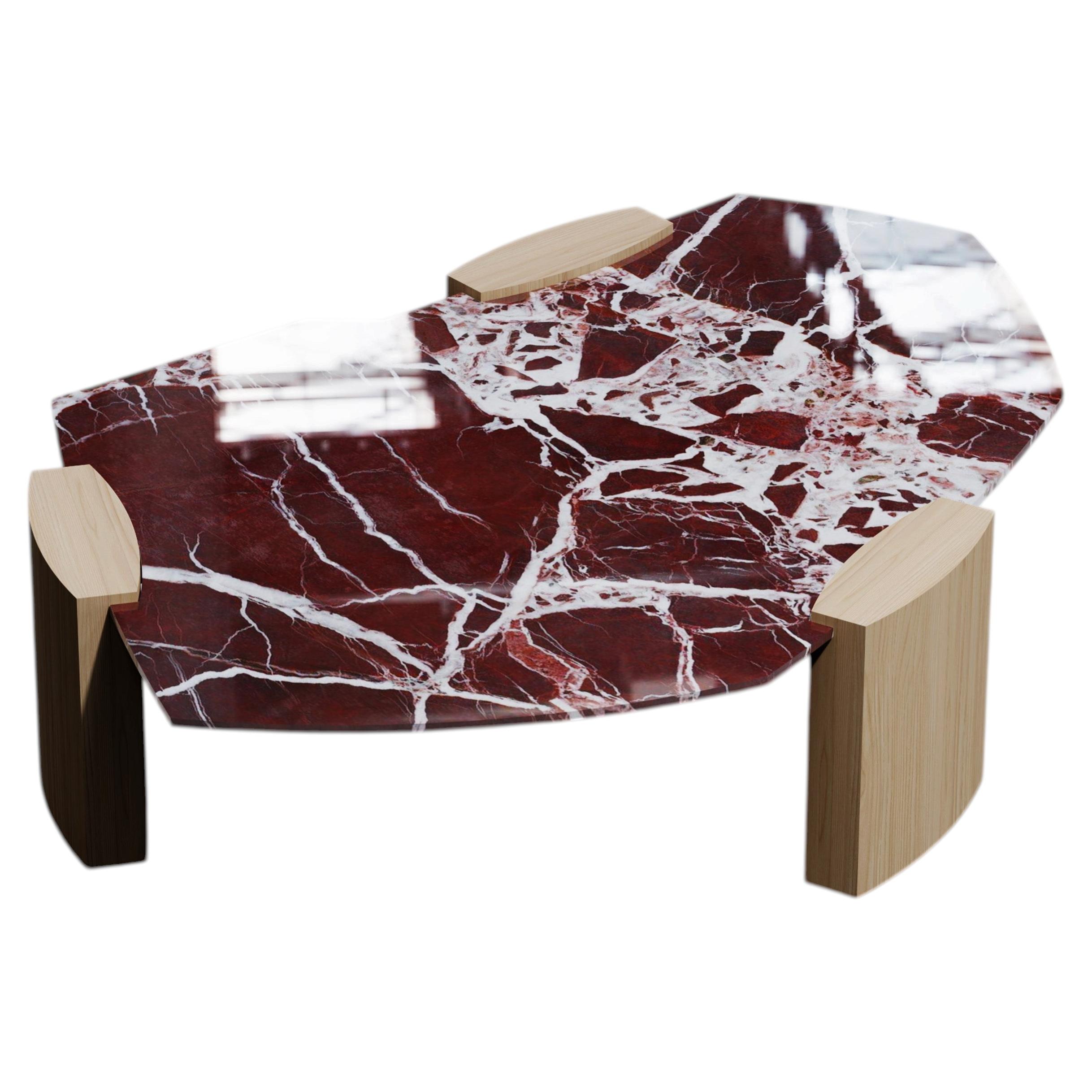 Kora X Marble Wood Coffee Table Rosso Levanto, Contemporary Design, Italy