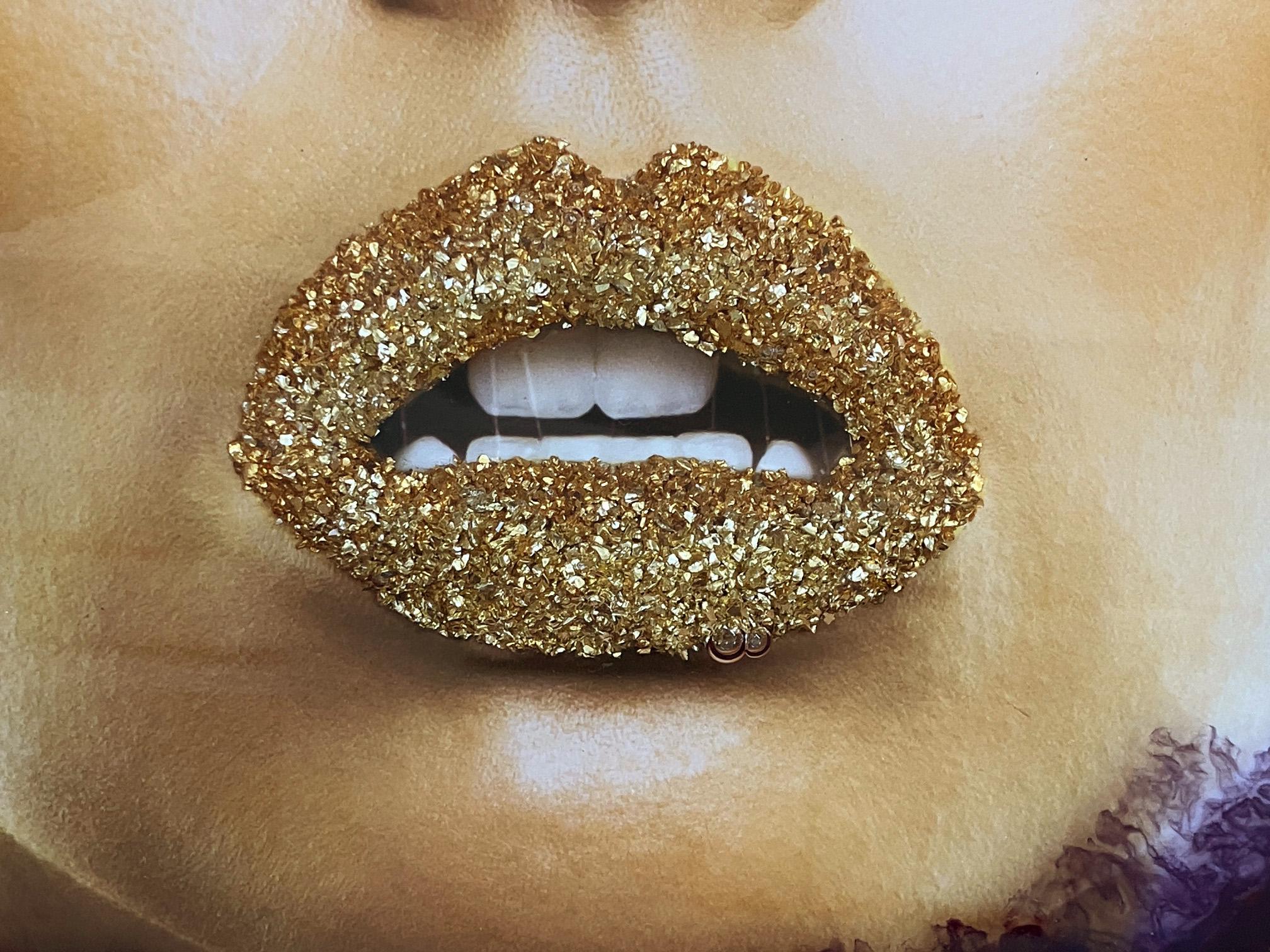 Gold Kiss 3D.  Mixed media portrait For Sale 8