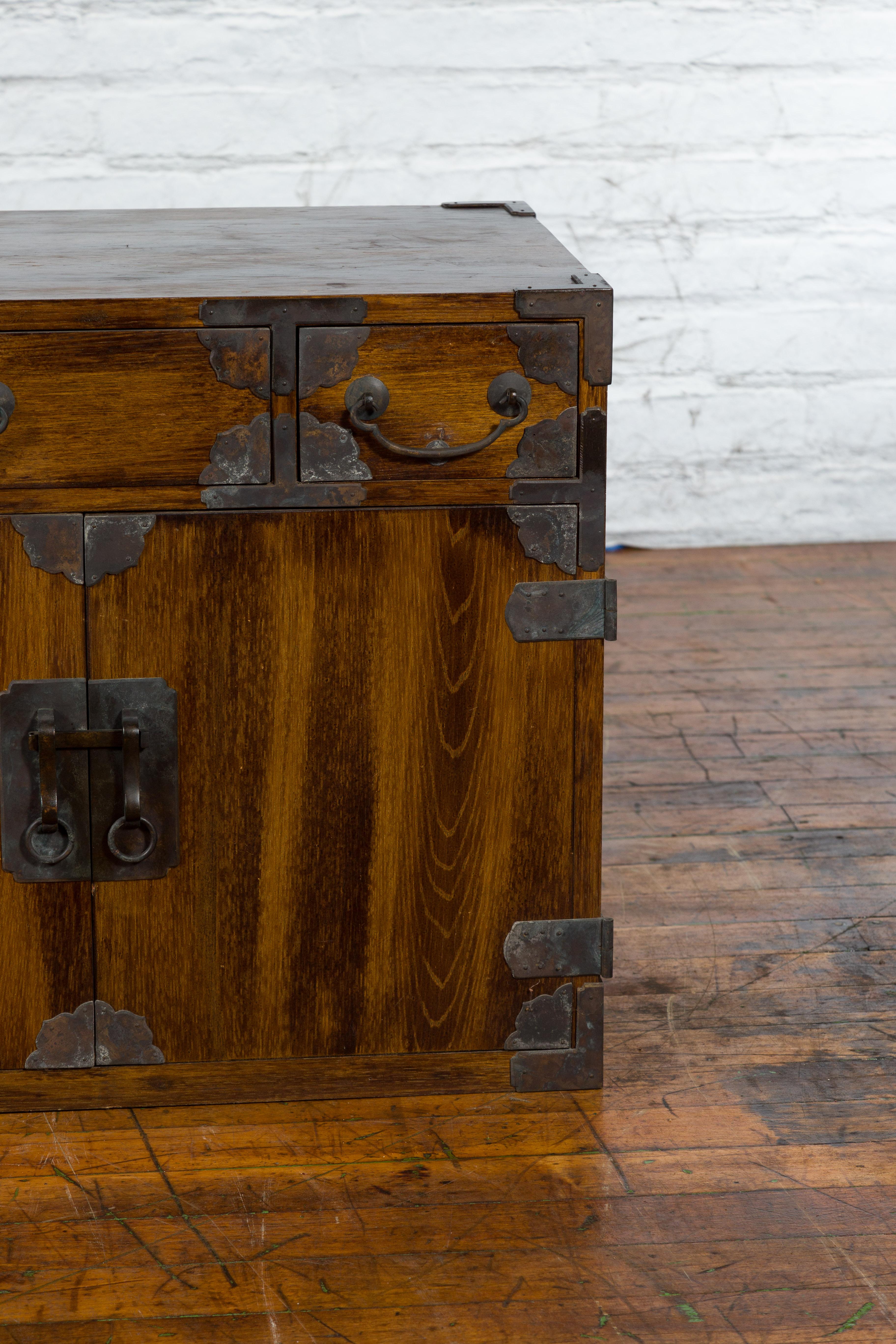 Korean 19th Century Brown Wood Side Cabinet with Black Iron Hardware For Sale 8