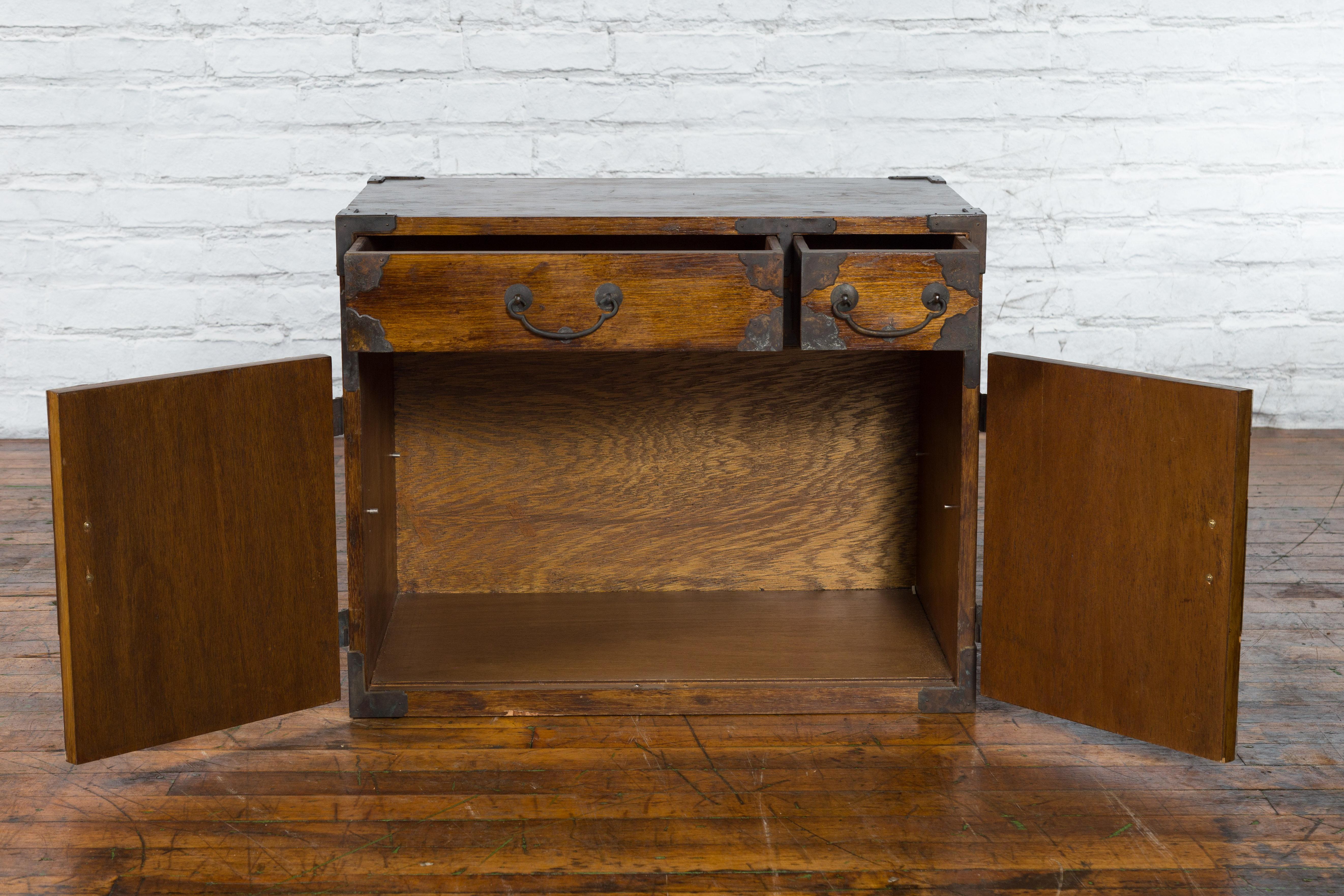 Korean 19th Century Brown Wood Side Cabinet with Black Iron Hardware For Sale 2