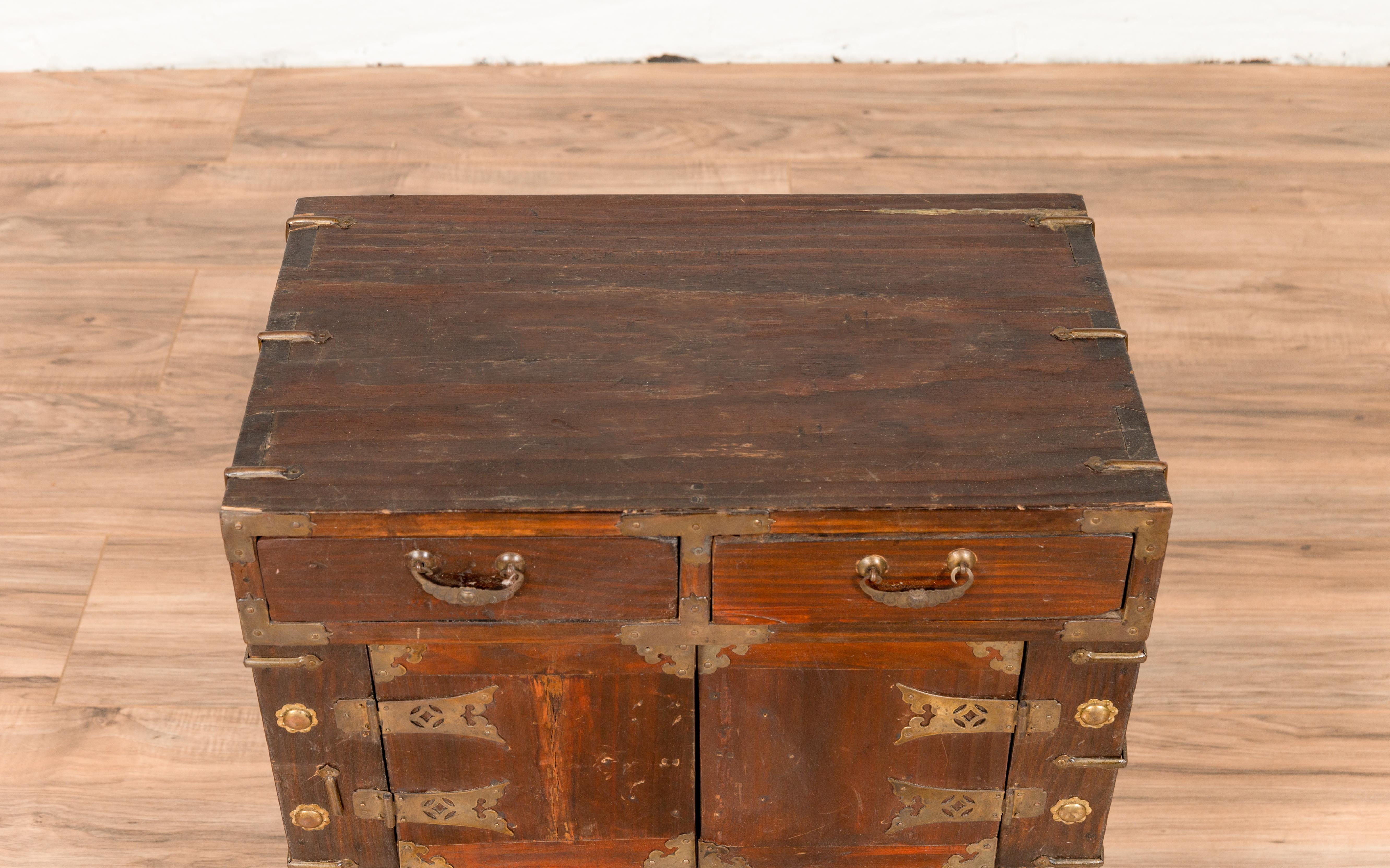 Vintage Korean Side Chest with Brushed Brass Hardware, Drawers and Doors 2