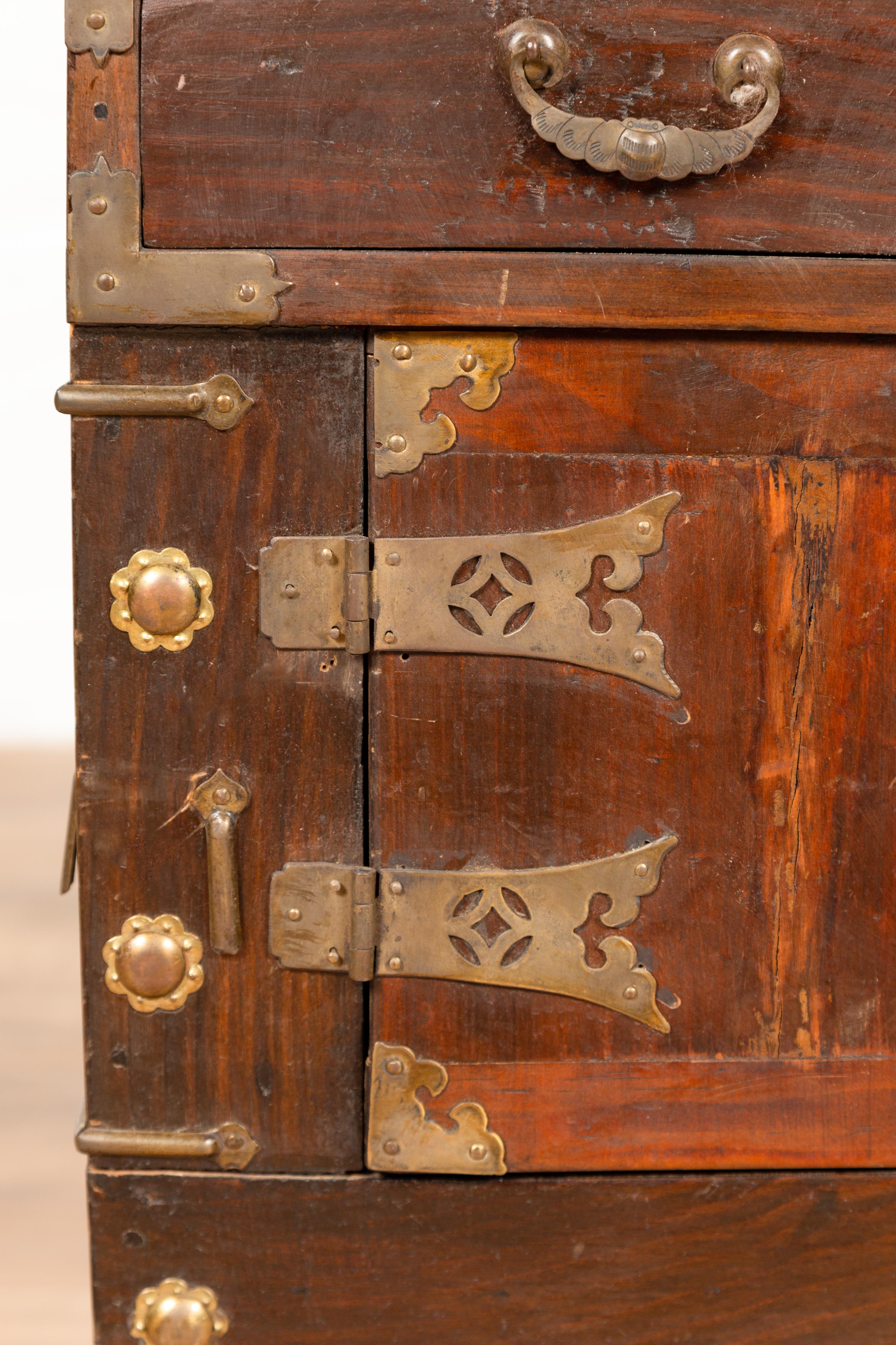 Vintage Korean Side Chest with Brushed Brass Hardware, Drawers and Doors 6
