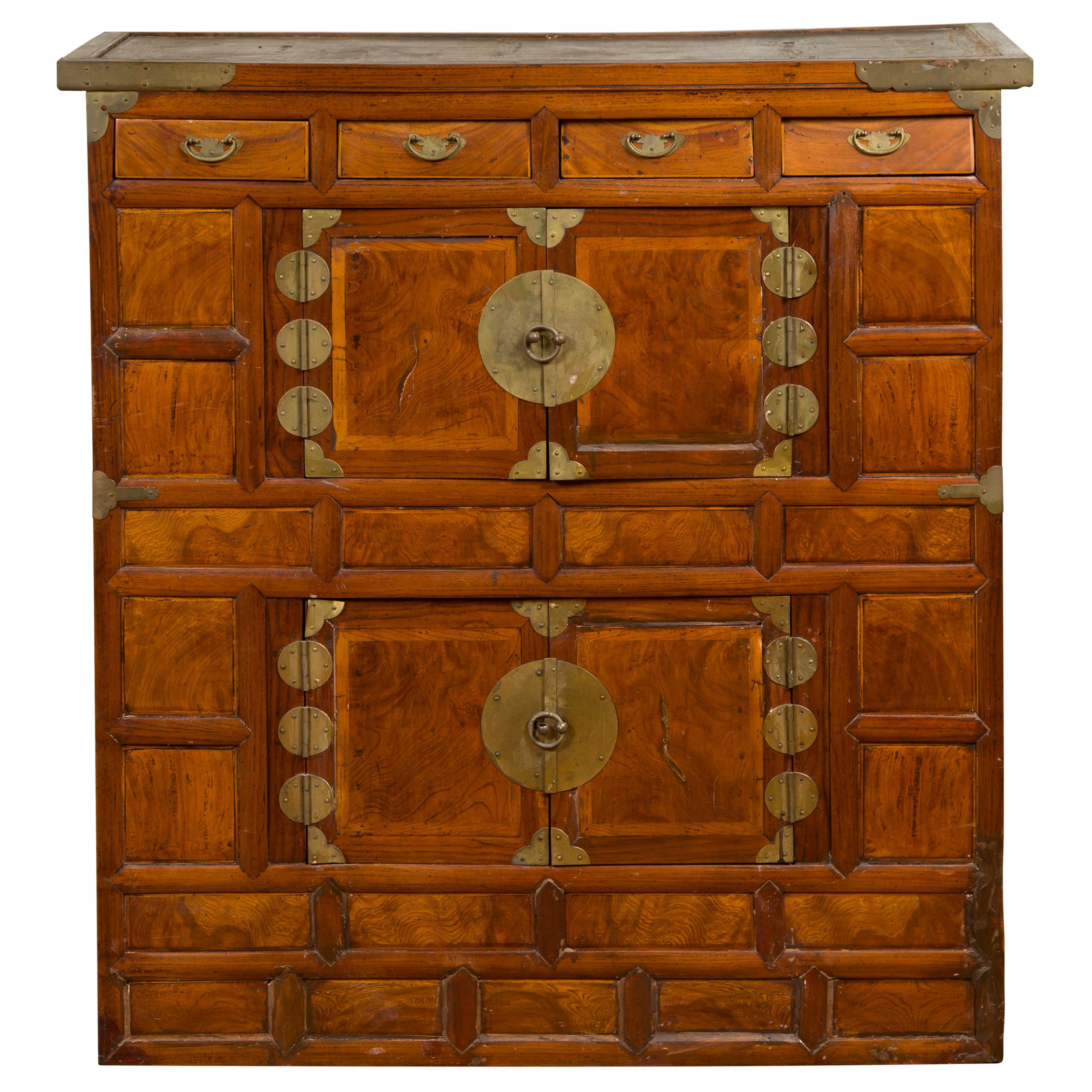 Korean 19th Century Two-Toned Wooden Cabinet with Brass Hardware For Sale