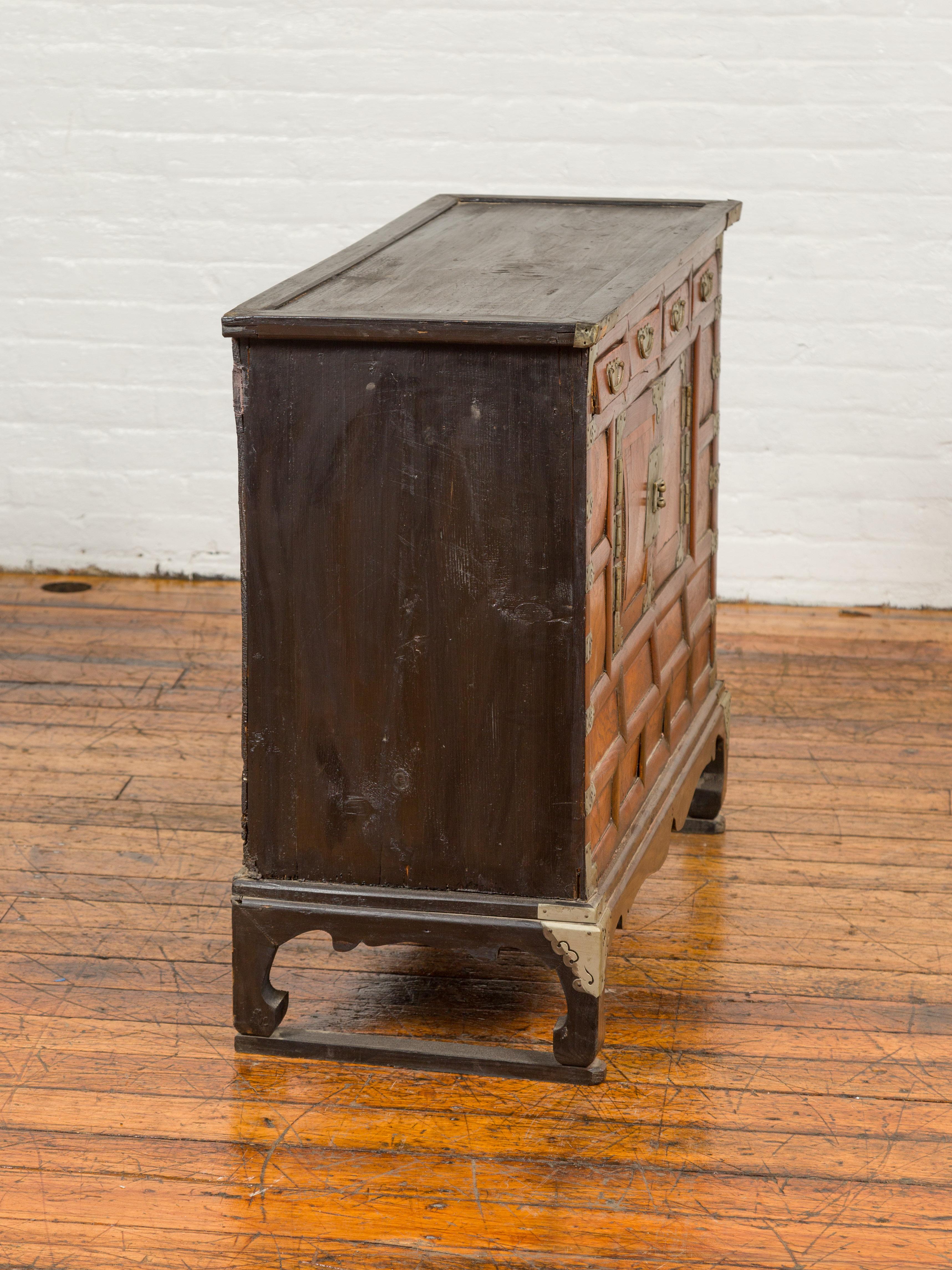 Korean 19th Century Two-Toned Wooden Side Chest with White Metal Hardware 9