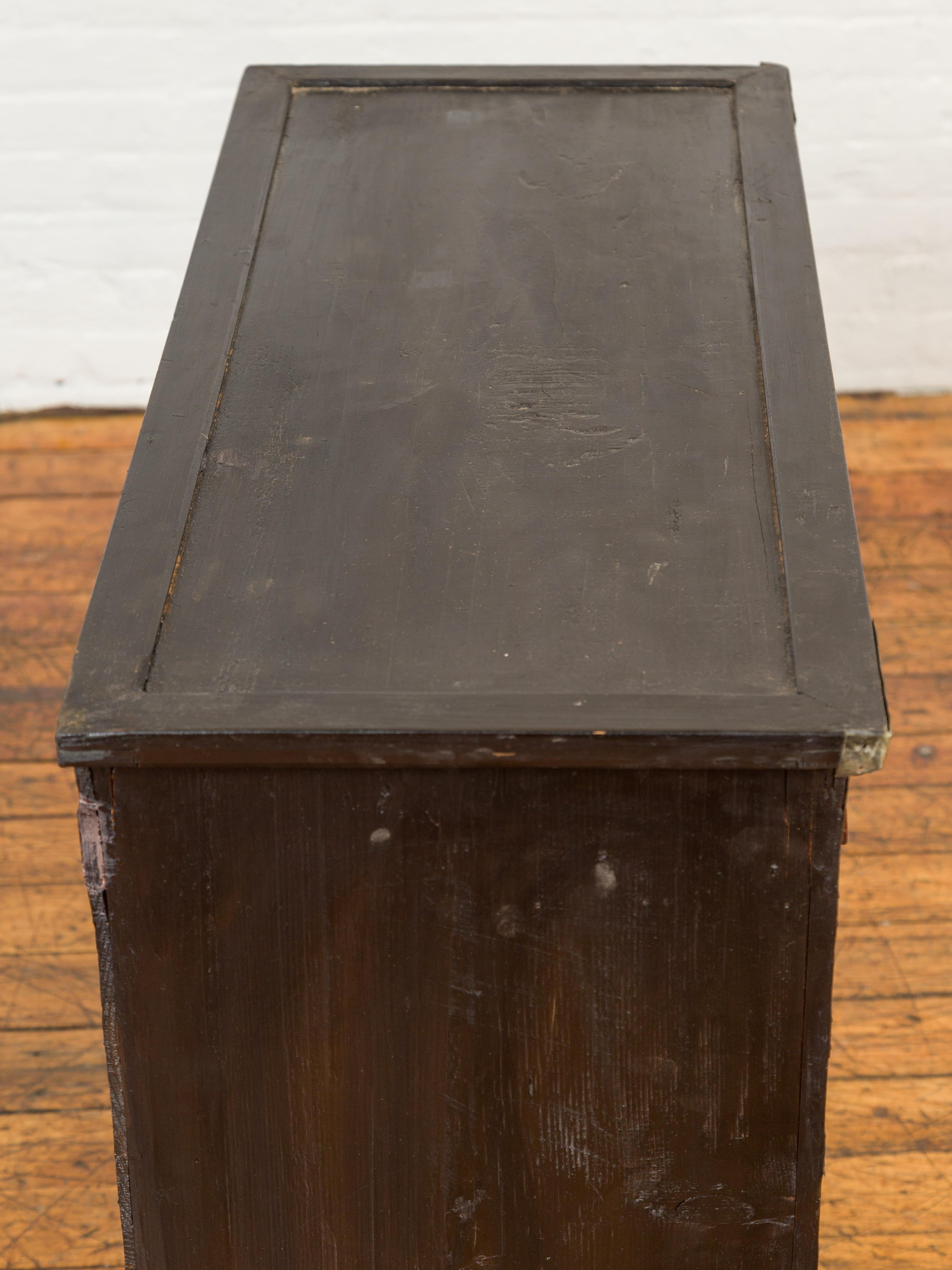 Korean 19th Century Two-Toned Wooden Side Chest with White Metal Hardware 10