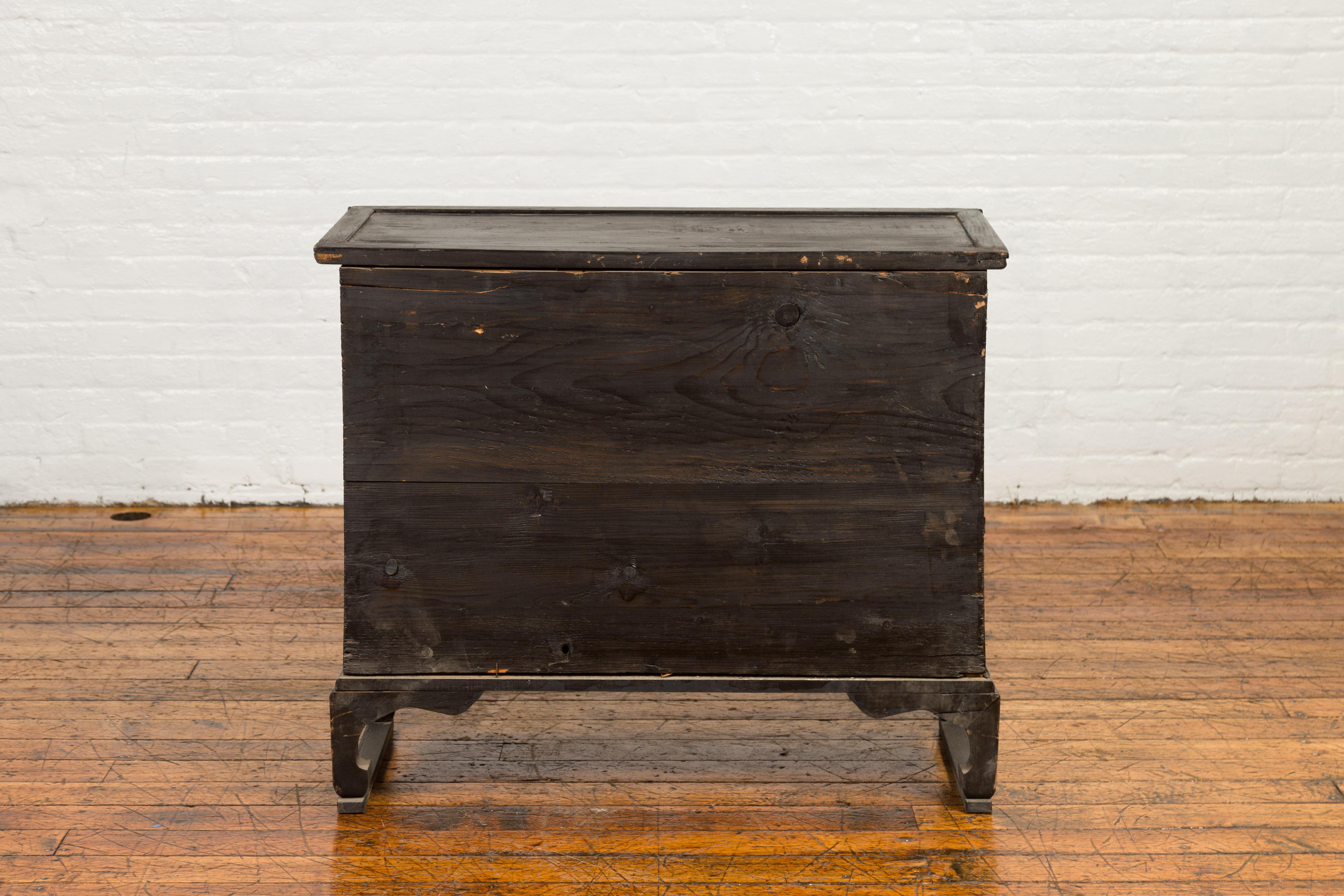 Korean 19th Century Two-Toned Wooden Side Chest with White Metal Hardware 11