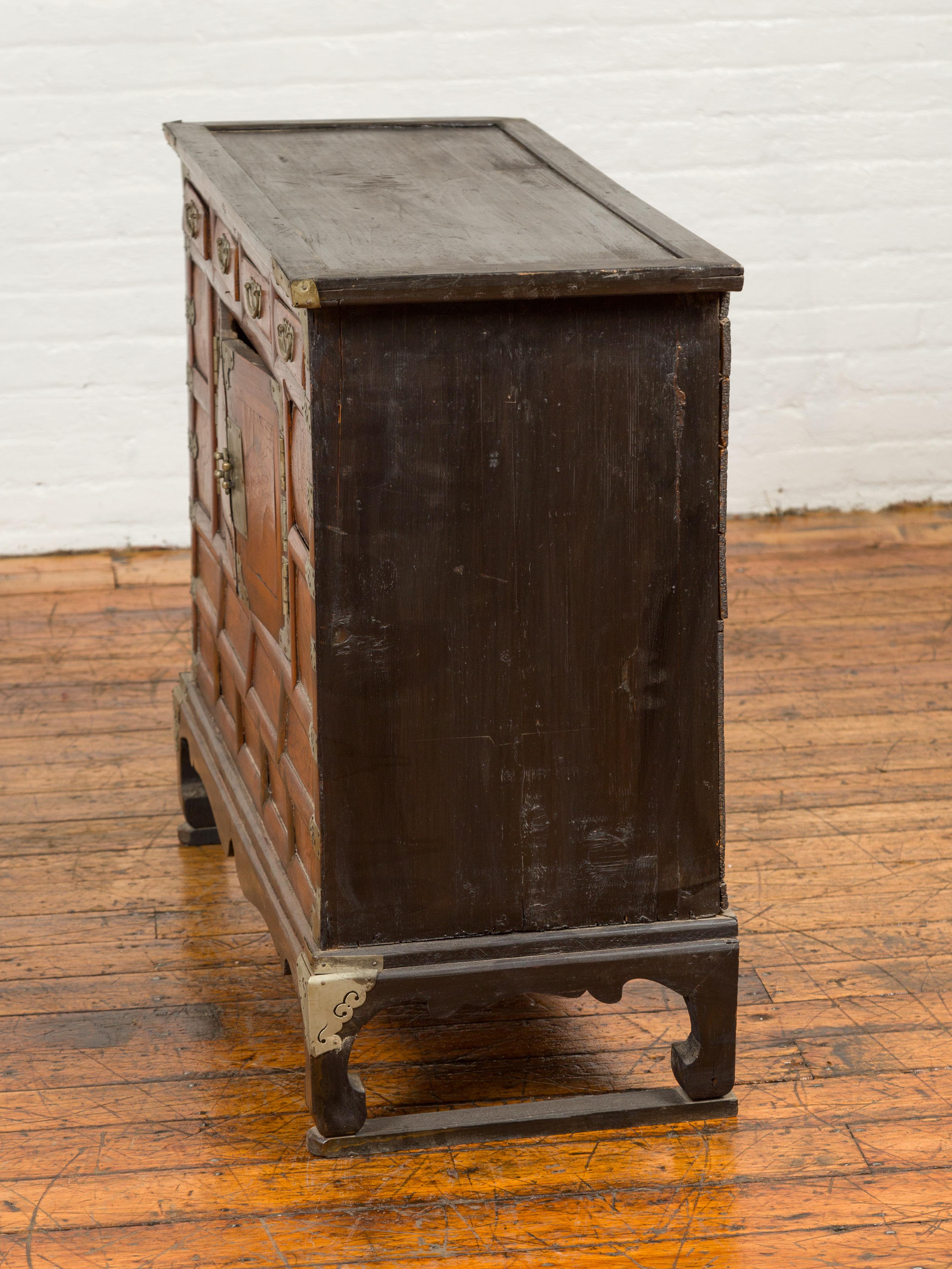 Korean 19th Century Two-Toned Wooden Side Chest with White Metal Hardware 12