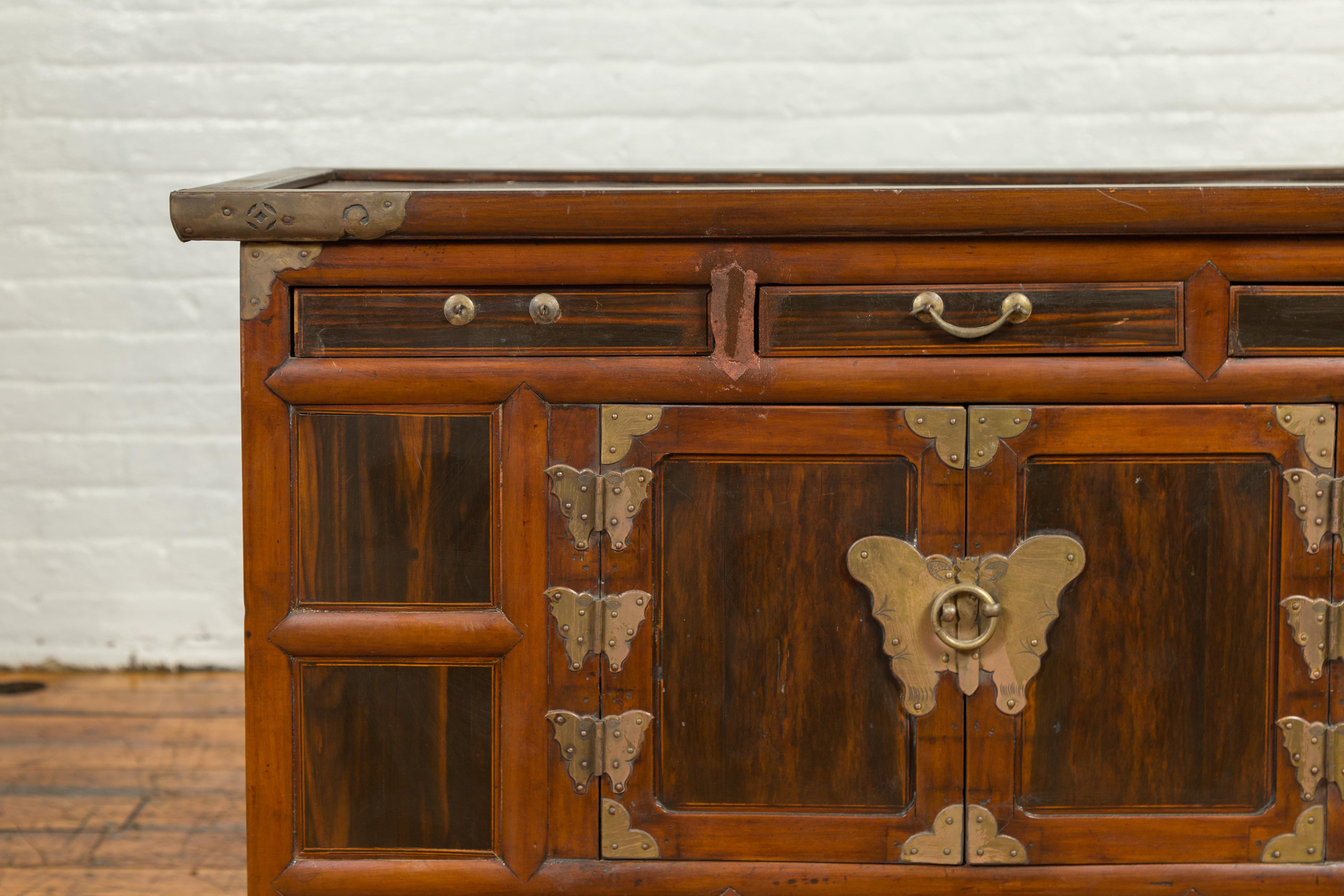 Korean 19th Century Wooden Cabinet with Drawers, Doors and Butterfly Hardware 1