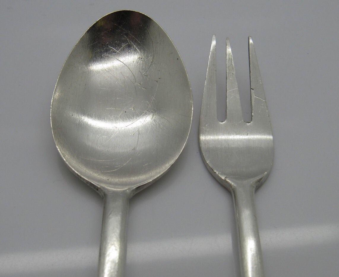Korean 80% Silver Youth Spoon and Fork Set In Good Condition In Washington Depot, CT