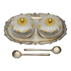 Set di ciotole per condimento in argento fine e dorato al 99% con scatola #20964