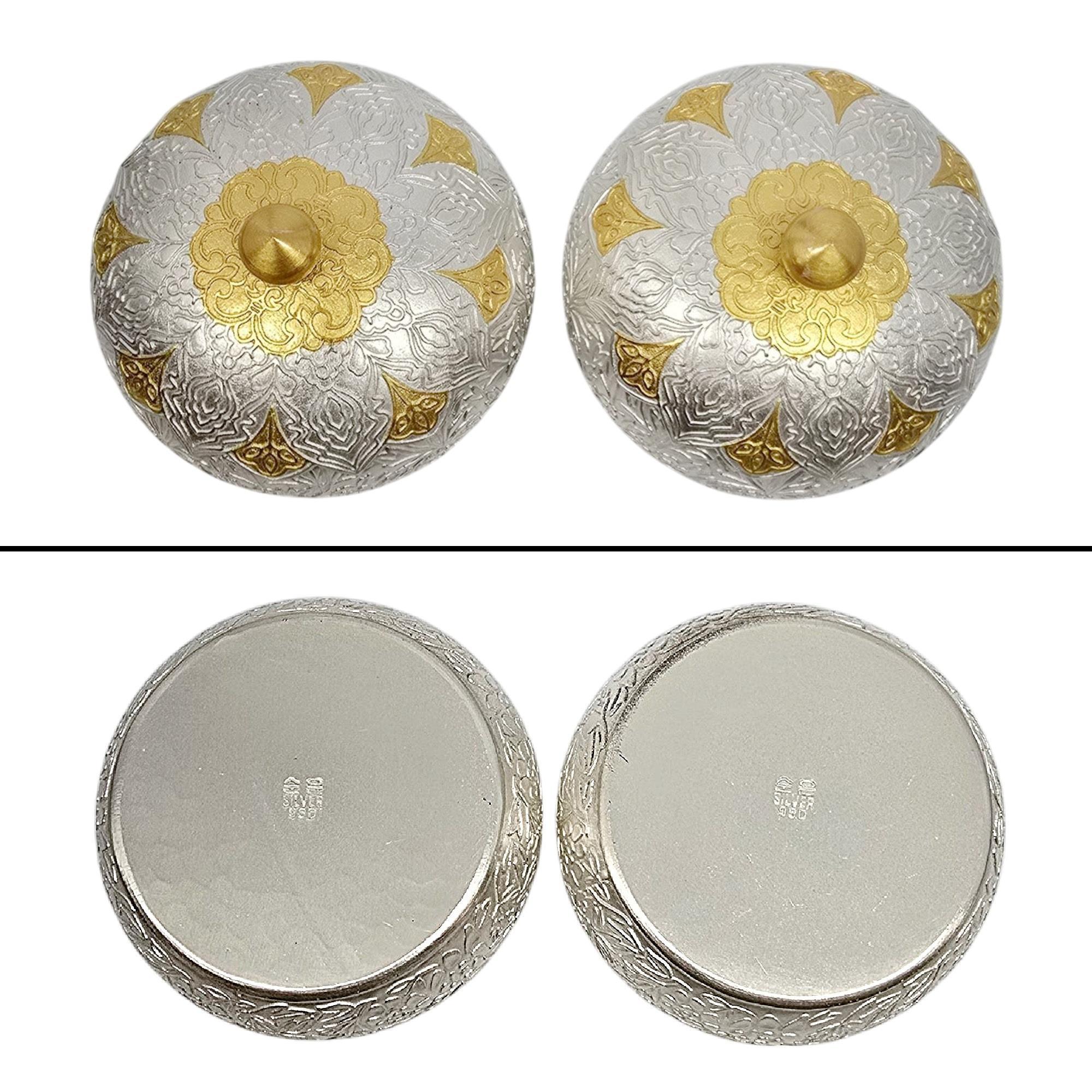 da uomo o donna Set di ciotole per condimento in argento fine e dorato al 99% con scatola #20964 in vendita