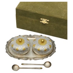 Set di ciotole per condimento in argento fine e dorato al 99% con scatola #20964