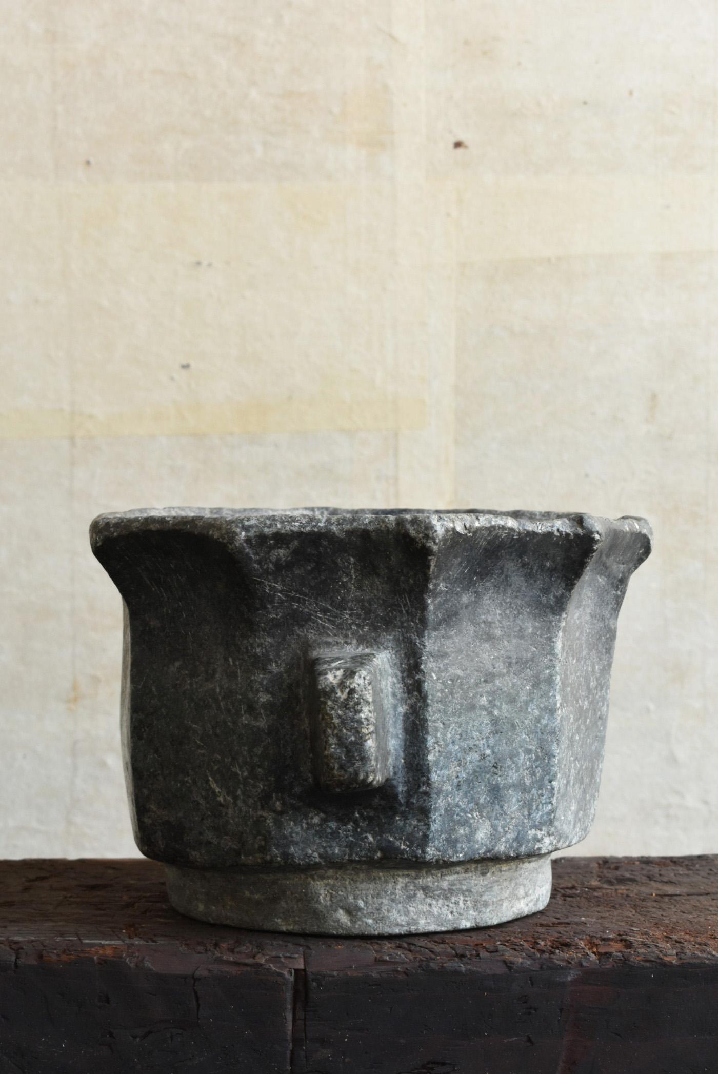 Hand-Carved Korean antique stone bowl / 19th century / wabi-sabi vase / Joseon Dynasty