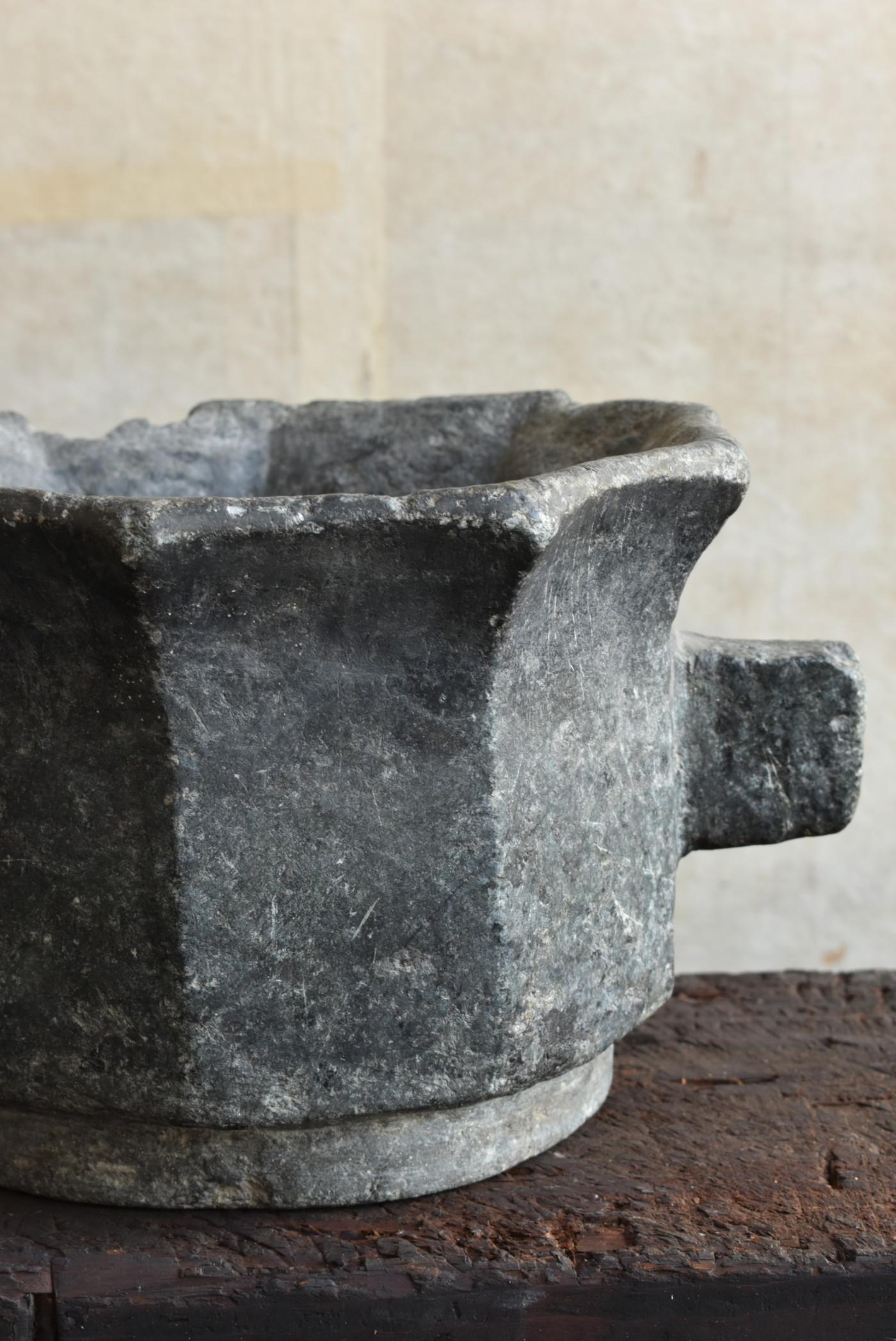 Granite Korean antique stone bowl / 19th century / wabi-sabi vase / Joseon Dynasty