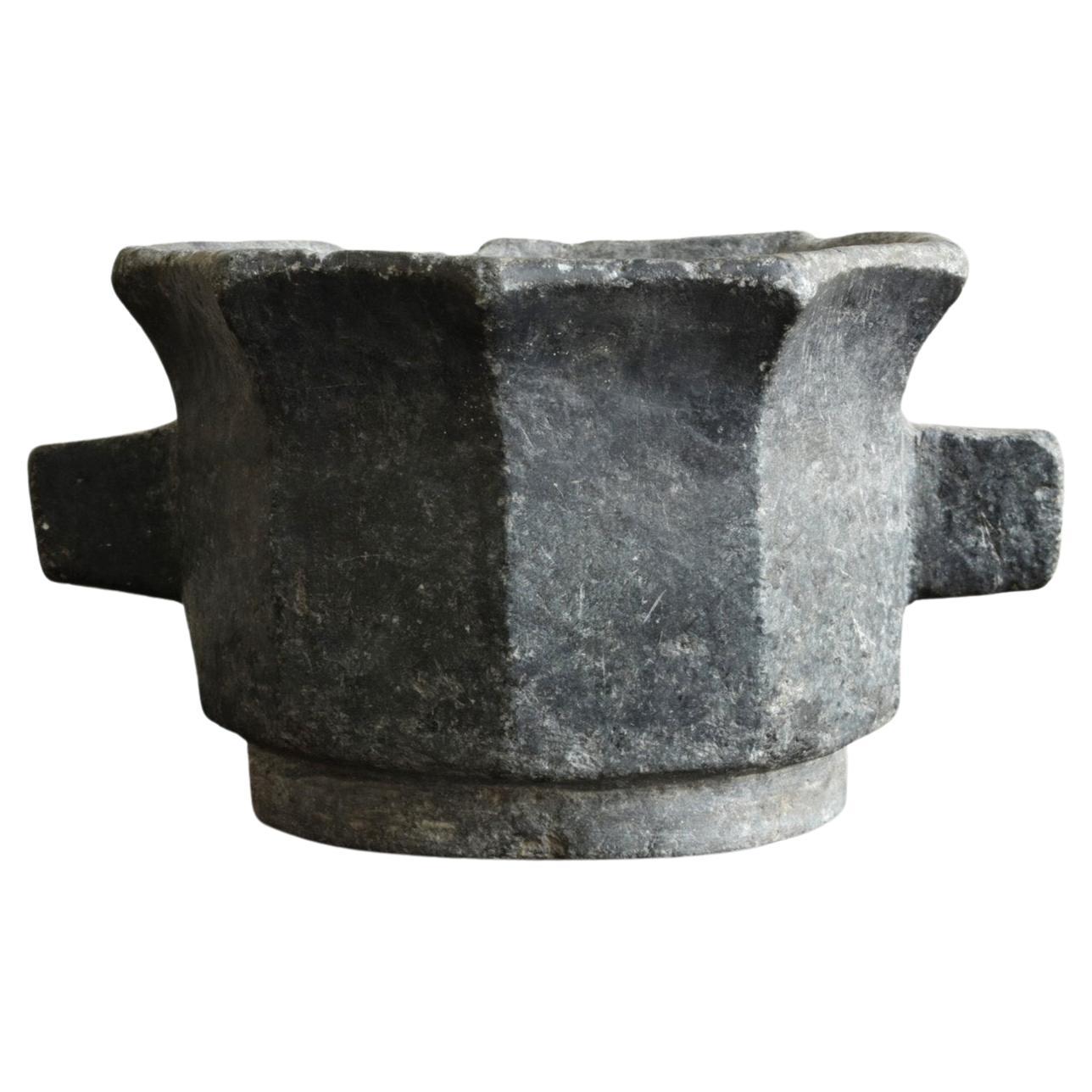 Korean antique stone bowl / 19th century / wabi-sabi vase / Joseon Dynasty