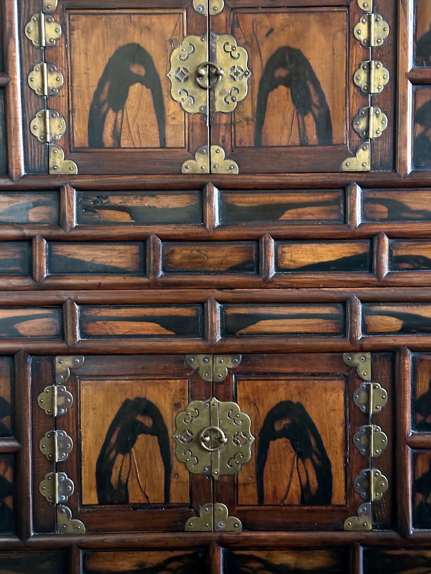 Brass Korean Antique Wood Stacking Nong Cabinets For Sale