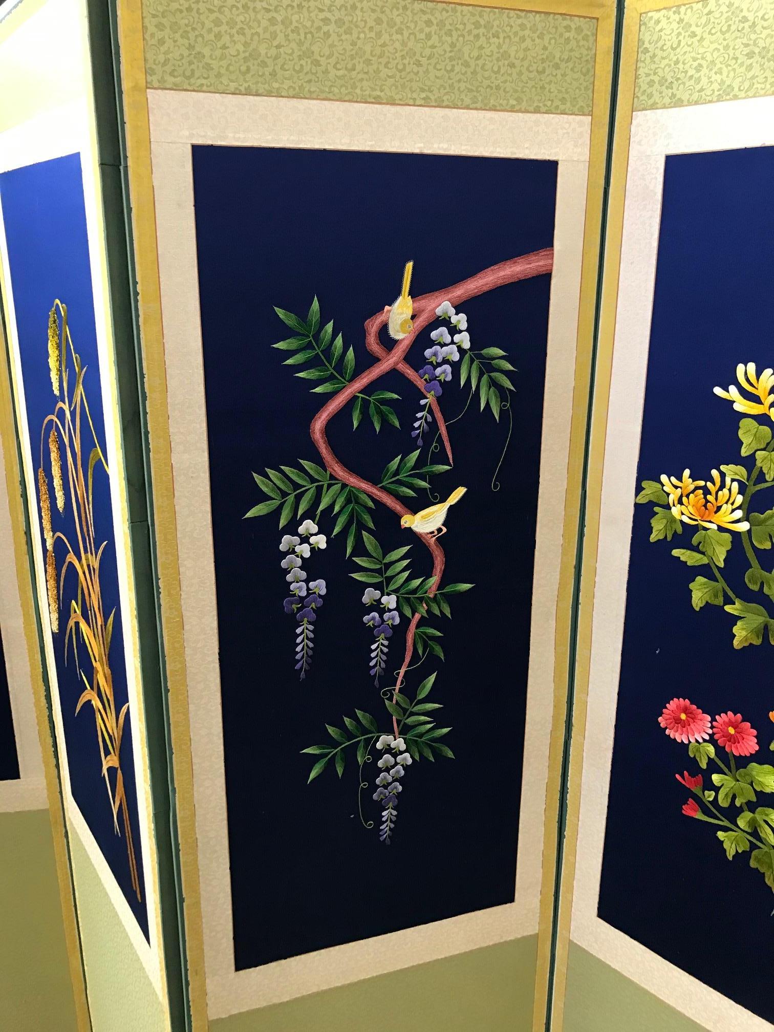 korean embroidered folding screen