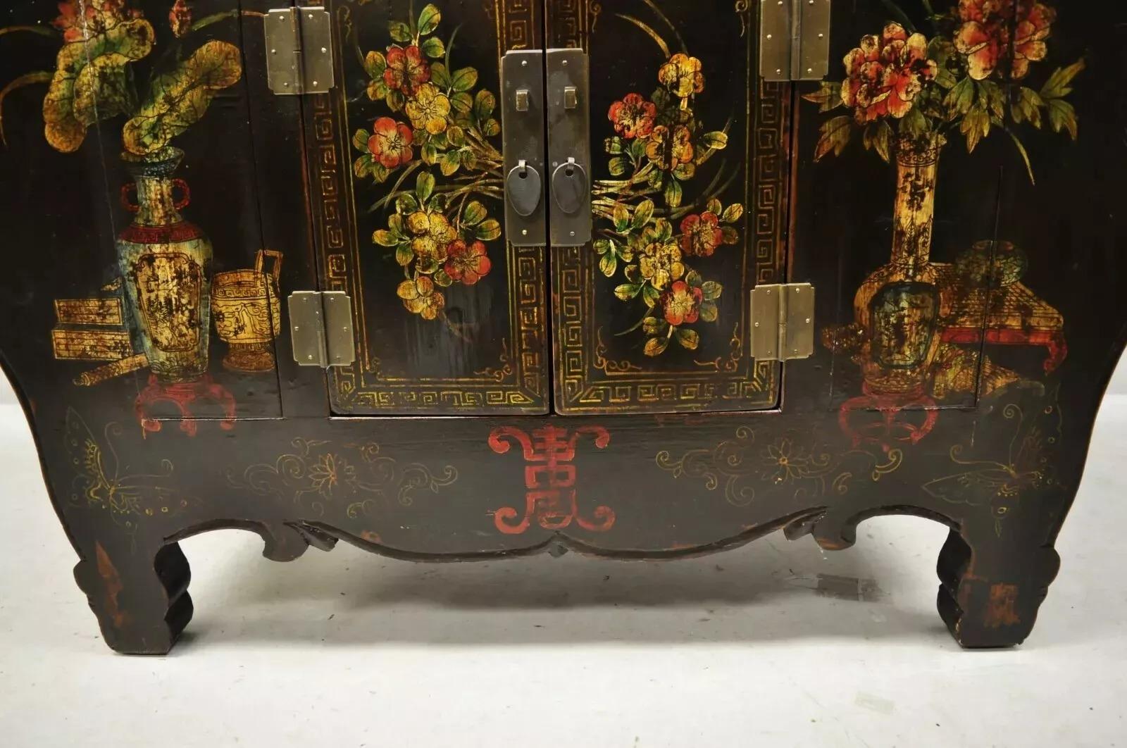 Korean Black Hand Painted Altar Style Sideboard Cabinet Console Table Credenza For Sale 2