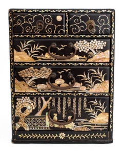 Korean Black Lacquered Miniature Chest of Drawers