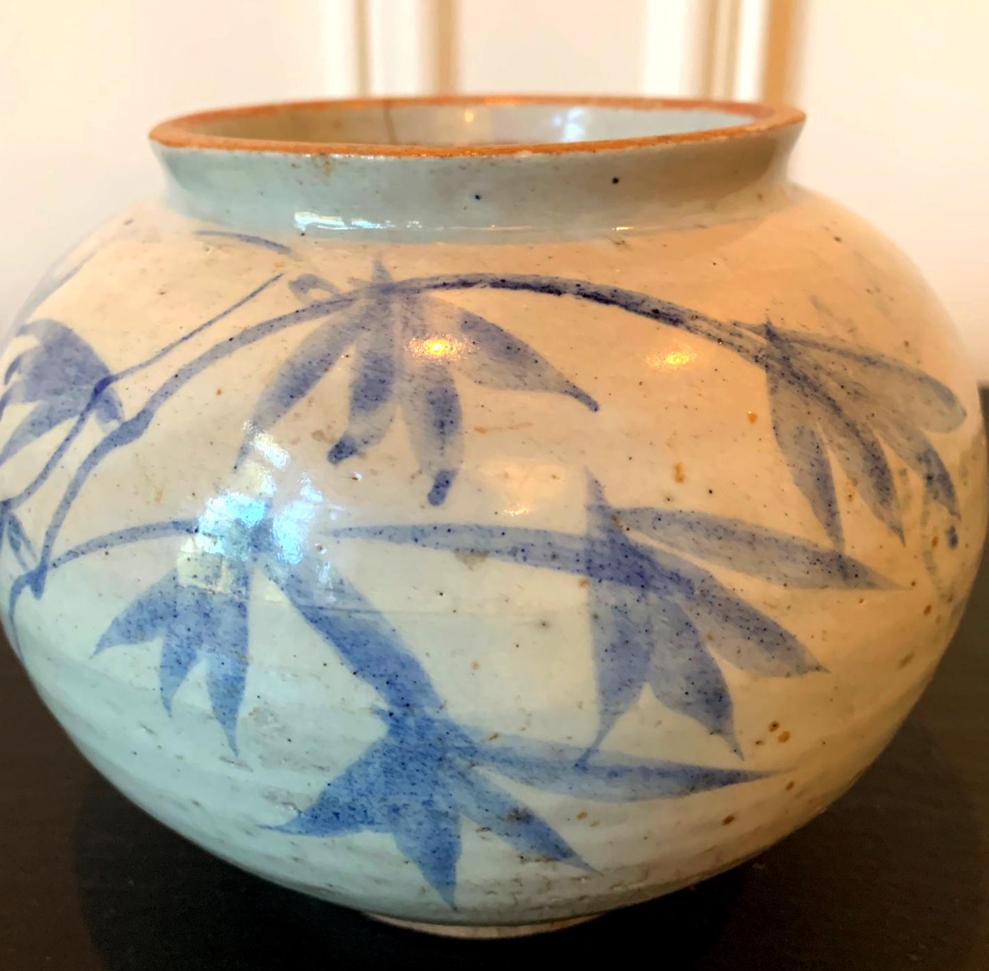 19th Century Korean Blue and White Ceramic Jar Joseon Dynasty