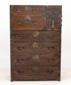 Korean Brass Mounted Three-Part Elm Tansu Chest