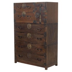 Korean Brass Mounted Three-Part Elm Tansu Chest