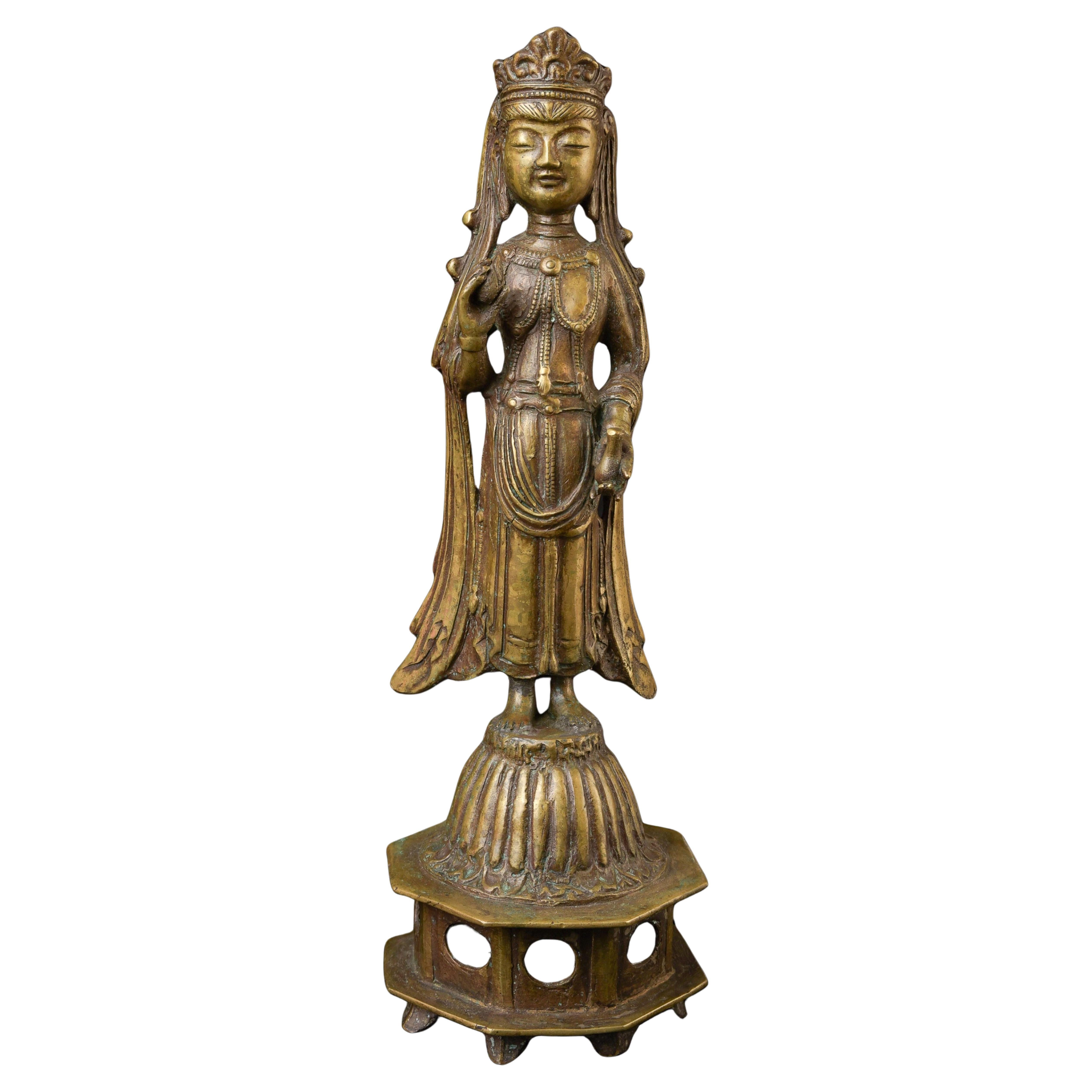 Korean Bronze Bodhisattva , Cast, Gilded & Lacquered, 18th Century or earlier For Sale