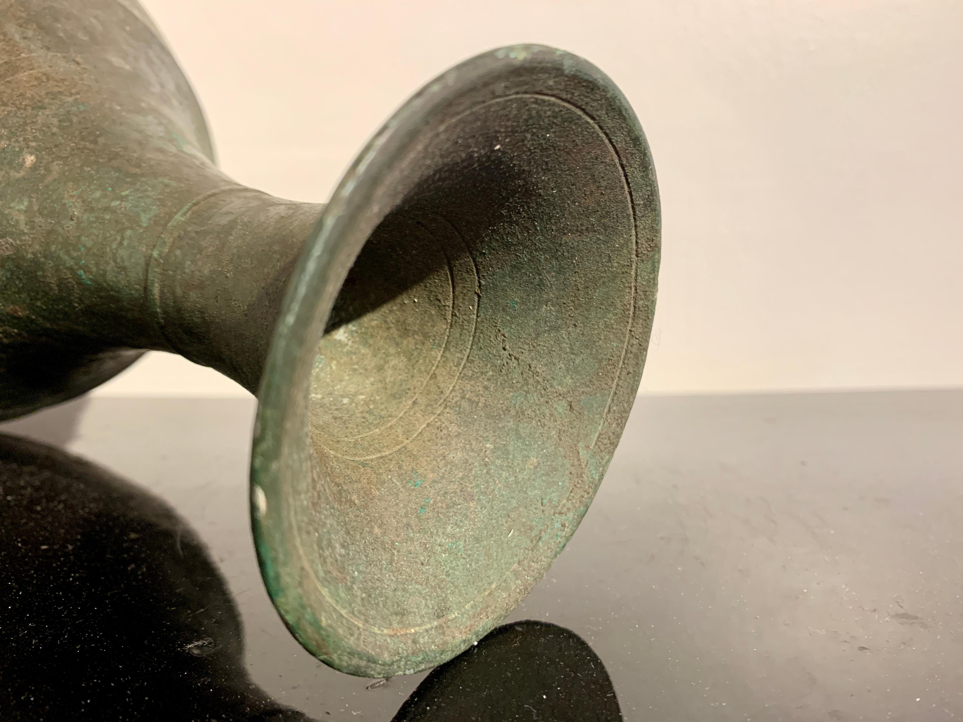 Korean Bronze Bottle Vase, Goryeo Dynasty, 11th/12th Century, Korea In Fair Condition For Sale In Austin, TX