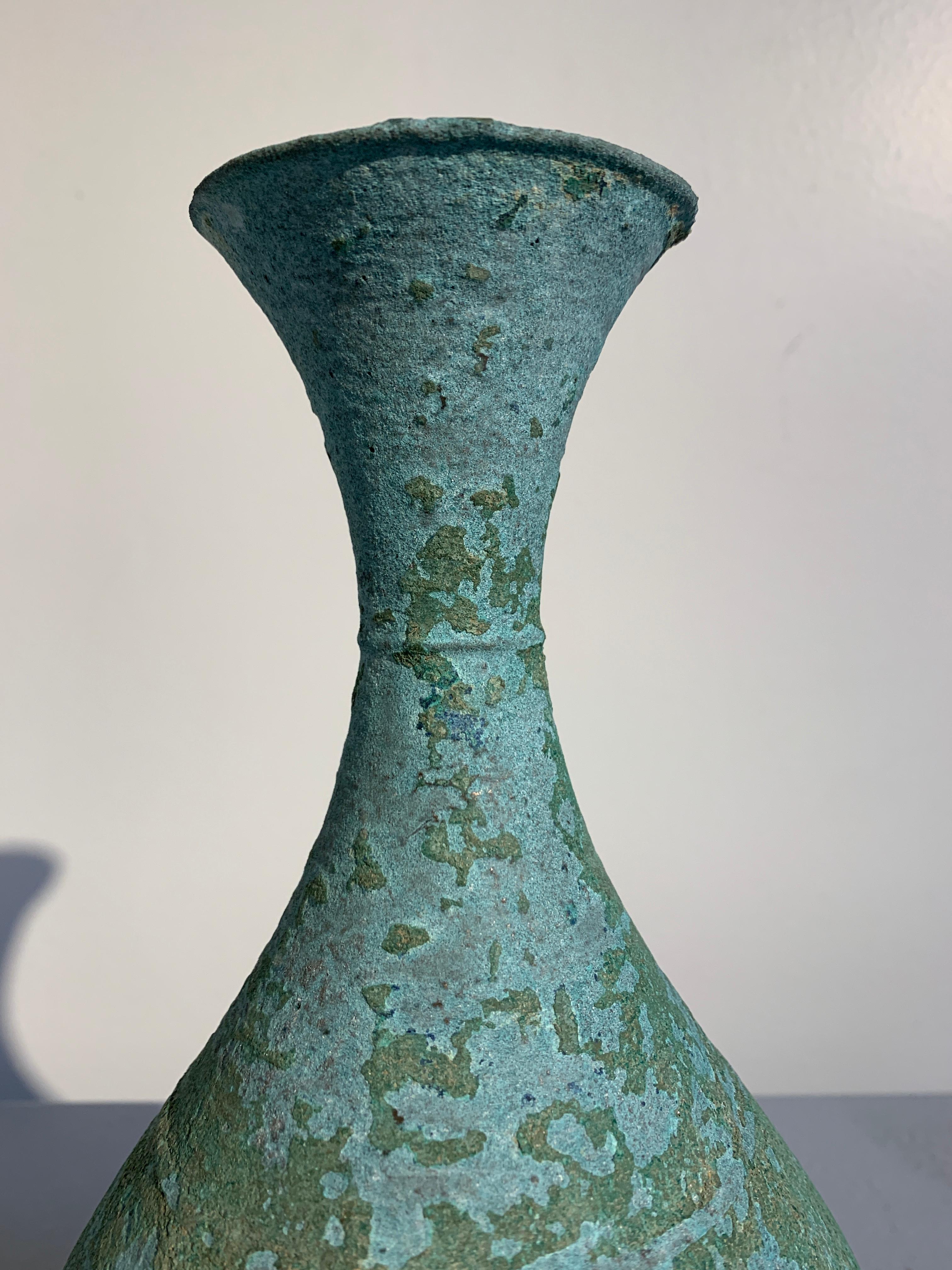 18th Century and Earlier Korean Bronze Vase with Blue Green Patina, Goryeo Dynasty, 13th Century