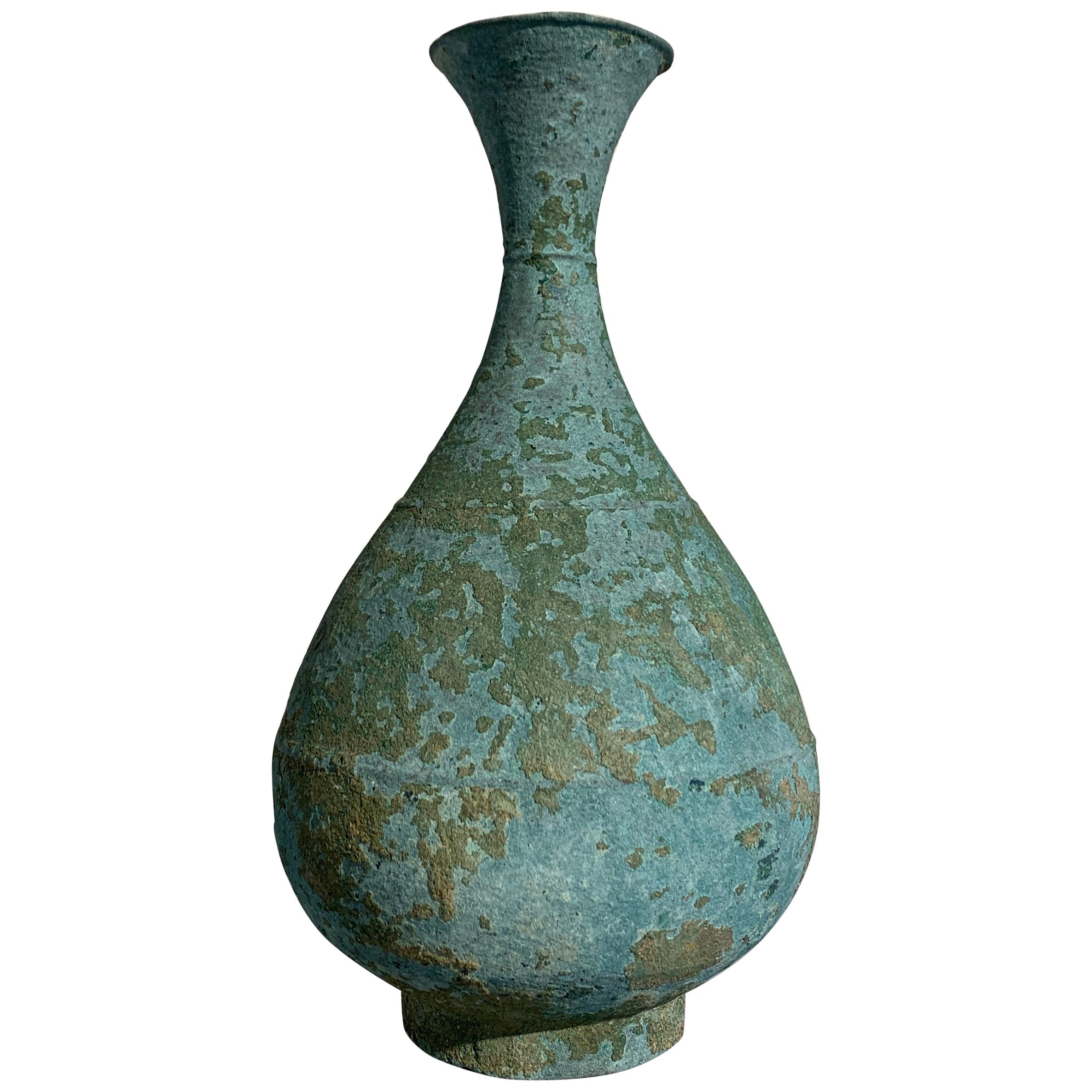 Korean Bronze Vase with Blue Green Patina, Goryeo Dynasty, 13th Century