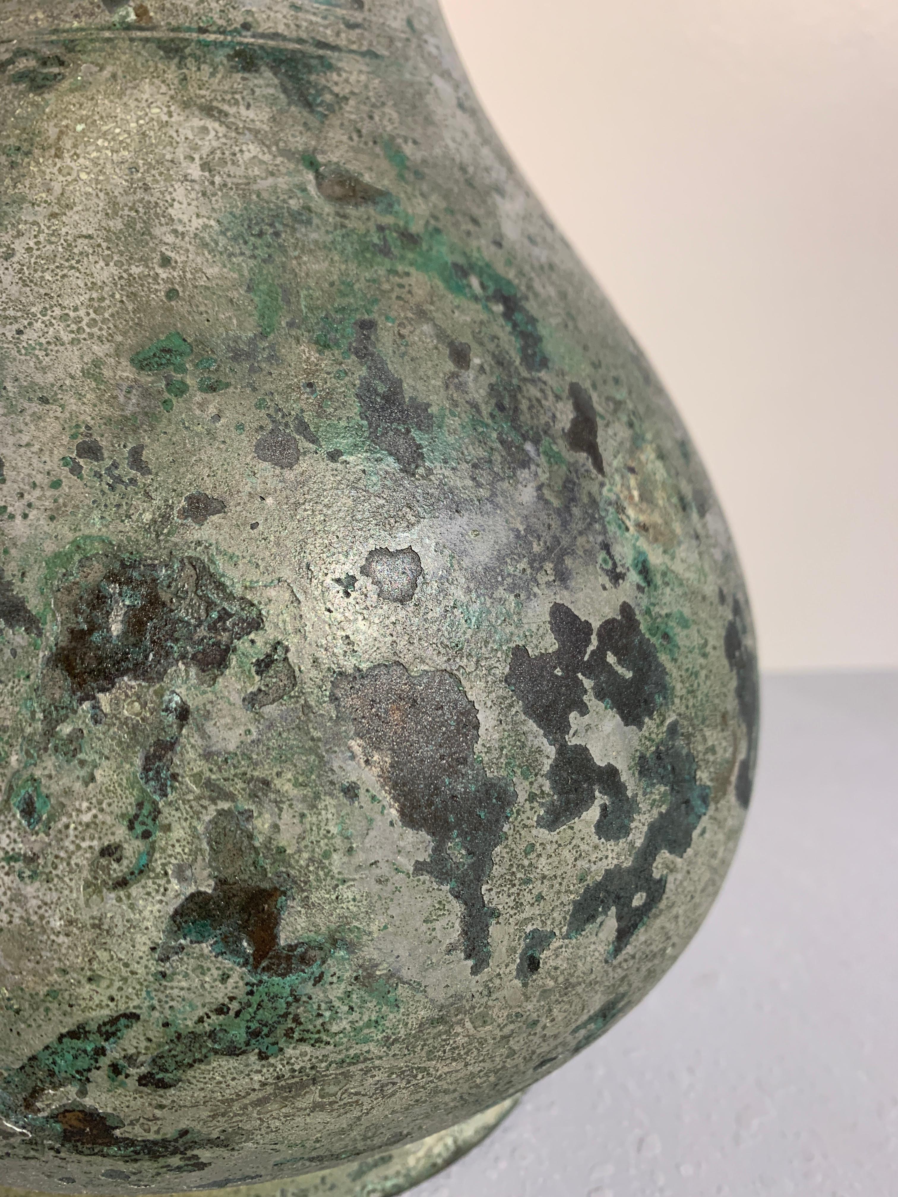 Korean Bronze Vase with Silvery Patina, Goryeo Dynasty, 13th Century In Good Condition For Sale In Austin, TX