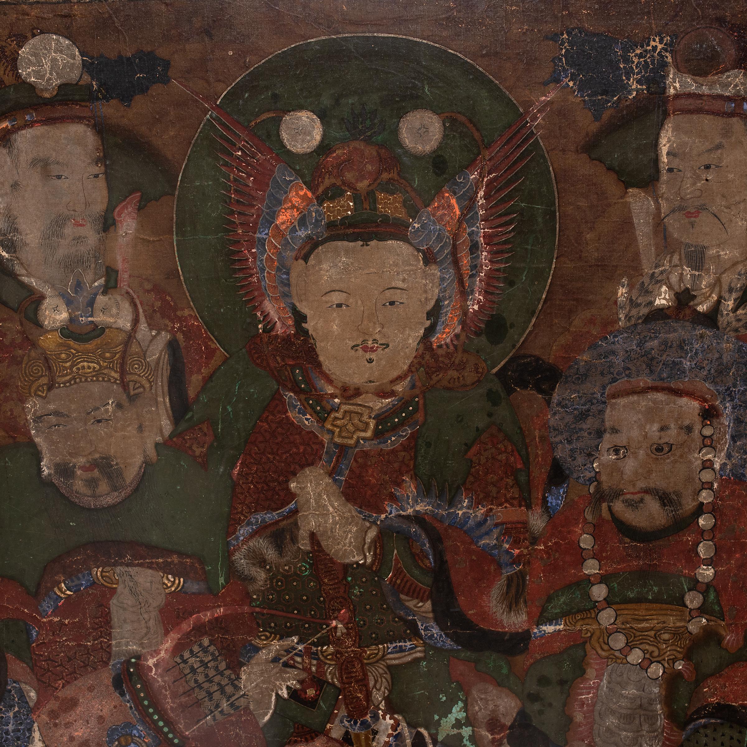 Korean Buddhist Guardian Mural Taenghwa Painting, c. 1800 In Good Condition For Sale In Chicago, IL