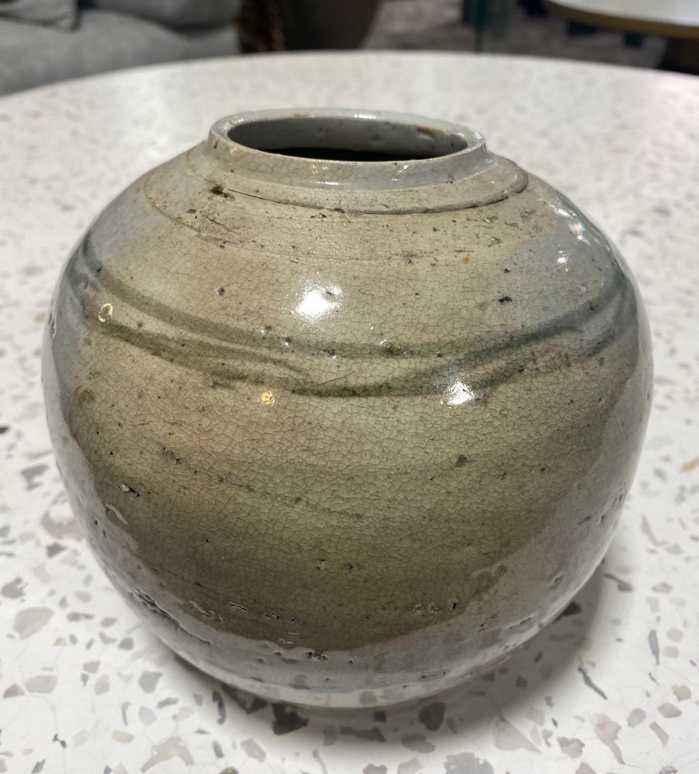 Korean Buncheong Joseon Dynasty Antique Glazed Pottery Ceramic Wabi-Sabi Vase For Sale 5
